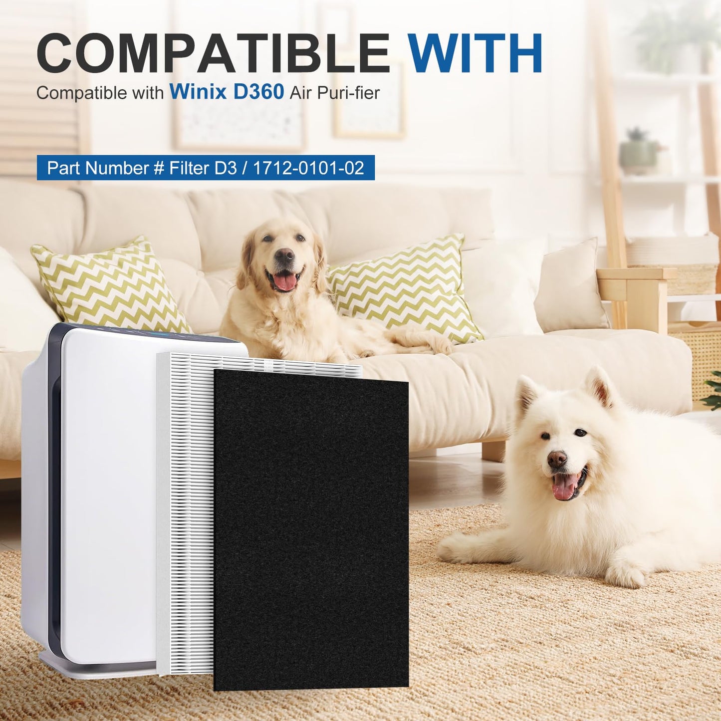 ADDUBEAU D360 Replacement Filter D3 Compatible with Winix D360 Air Puri-Fier, 2 H13 True HEPA Filters + 8 Activated Carbon Pre-Filters, Part Number 1712-0101-02