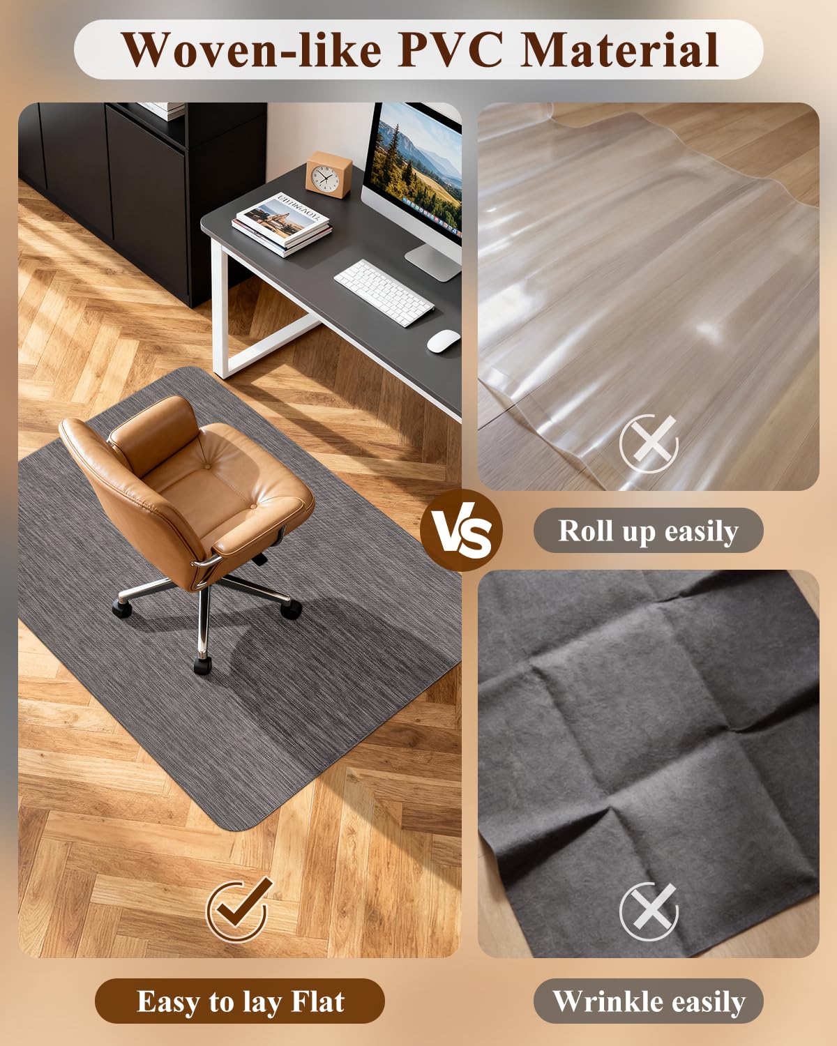 Soimeat Office Chair Mat for Hardwood Floor, 35.4" x 47.2" Non-Slip Desk Computer Chair Mat, PVC Floor Mat for Rolling Chair, Heavy Duty Wood/Tile Floor Protector Desk Rug for Home, Dark Grey