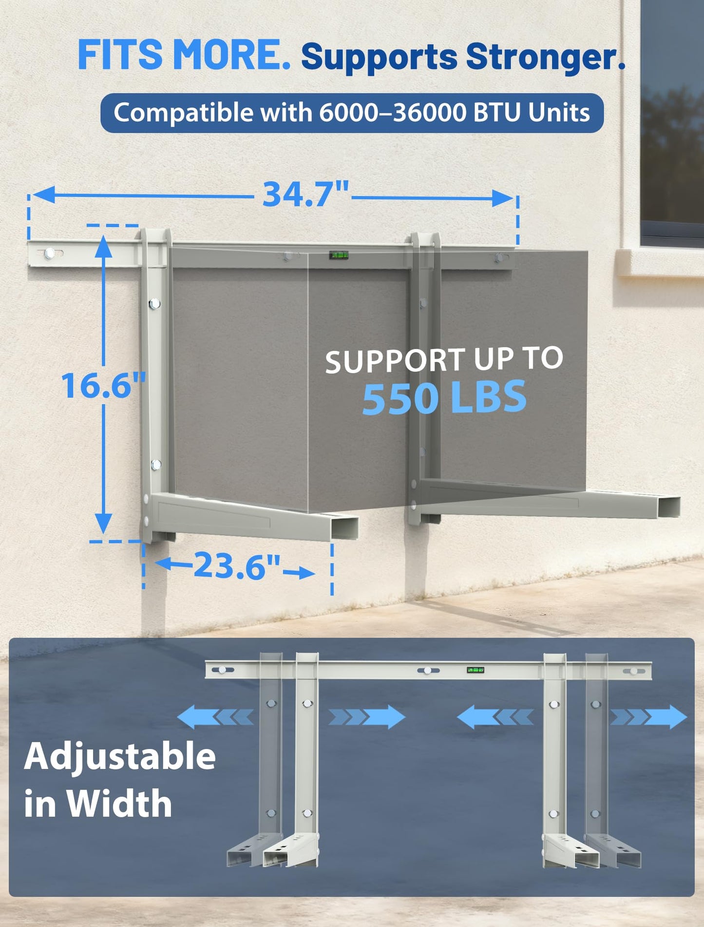SMOQIO Mini Split Wall Mounting Bracket, Mini Split Brackets for Outside for 6000-36000 BTU Minisplit/Air Conditioner/Heat Pump (Max 550 LBS), Pre-Drilled 16" Holes to Match U.S. Wall Stud Standard