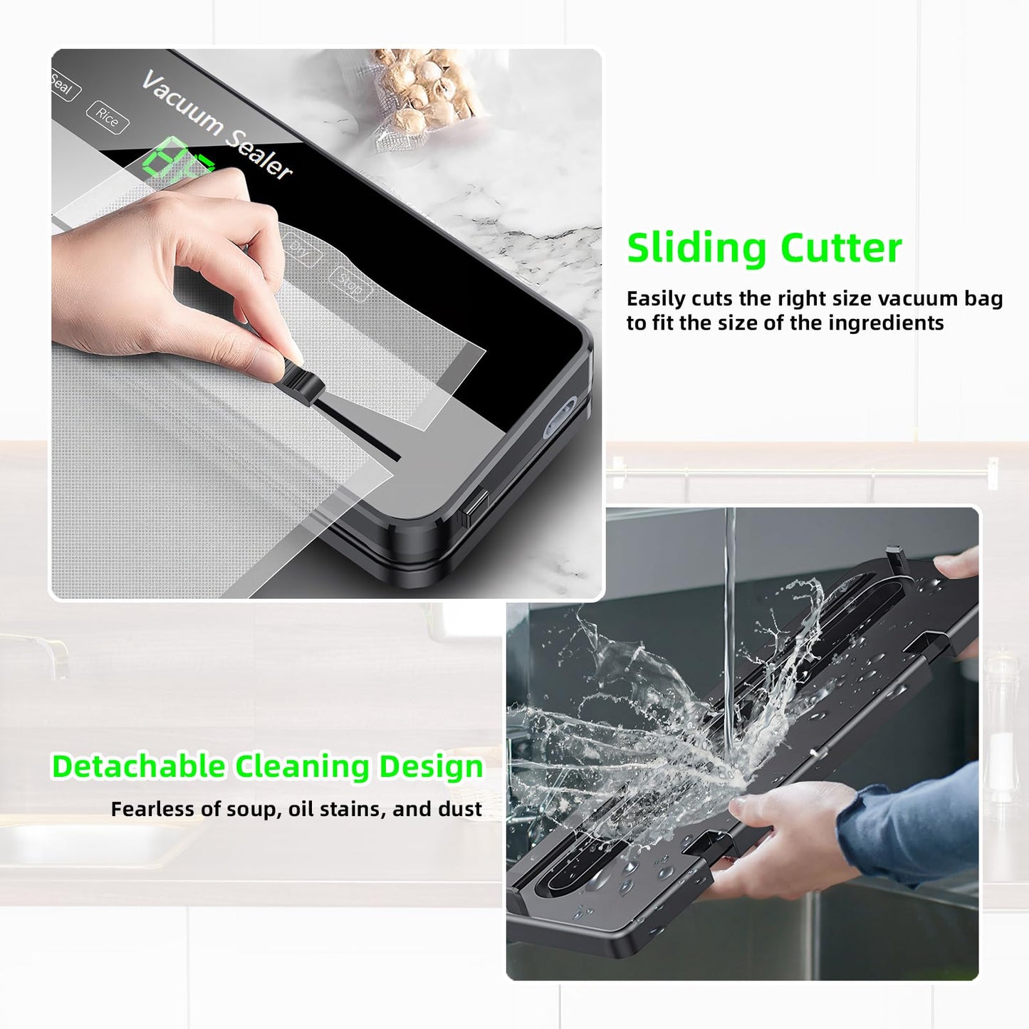 M MUGOOLER Food Vacuum Sealer Machine with Cutter Automatic and Manual Dry Moist Food Modes