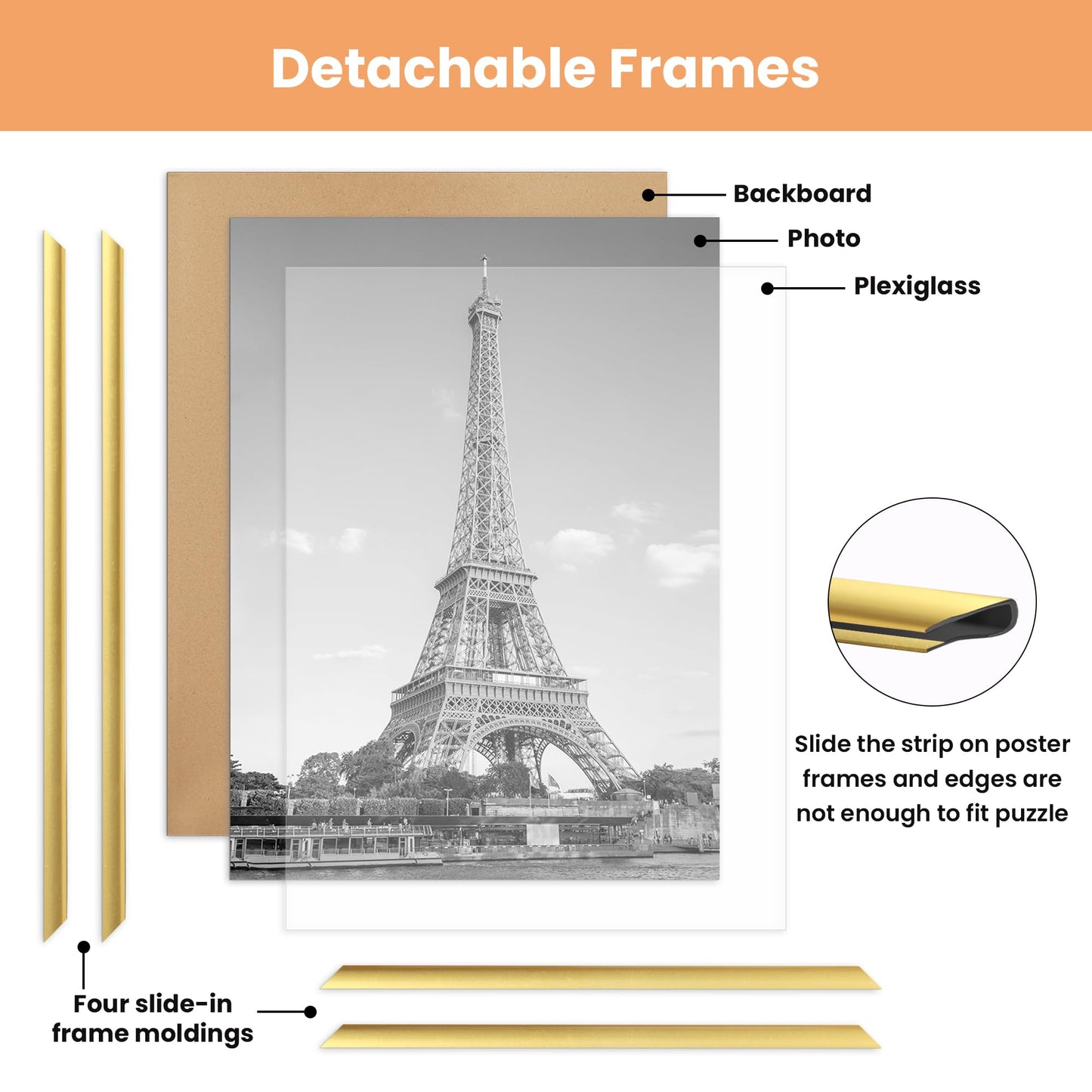 upsimples 24x36 Poster Frame Gold 3 Pack, Scratch-Proof Picture Frames 24 x 36 for Photo Gallery - Slide-In Strips, Horizontal or Vertical Wall Mounting