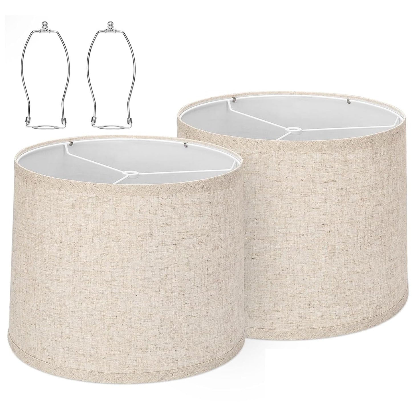 drum lamp shades Set of 2 for table lamps – 11.6" Top x 12.6" Bottom x 9.8" High, Qvtekn Medium Beige Lampshades for floor lamps (Spider Fitter), Natural Linen Handcrafted with Easy Assembly