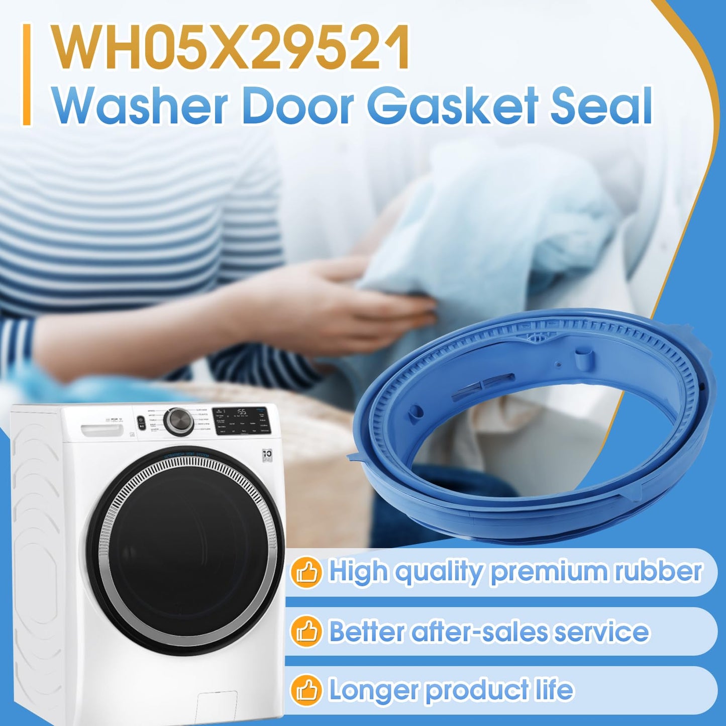 WH05X29521 Washer Door Gasket Seal for GE GFW550SSN0WW GFW550SSN2WW GFW550SSN5WW GFW550SSN1WW GFW550SPR5RS GFW550SPN0DG GFW550SPR4RS GFW550SSN4WW Etc, Replace 4978358 AP6983548 PS12743602 EAP12743602