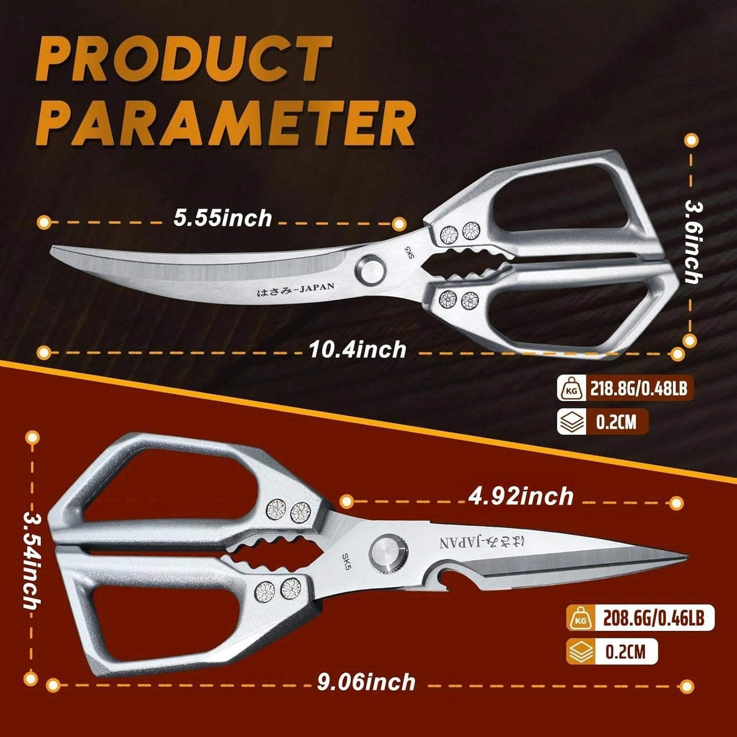 HUUSK Kitchen Scissors Set Silver - Stainless Steel Kitchen Shear, Sharp Meat Scissors, Heavy Duty Poultry Shears, Japanese Cooking Scissor for Food, Gifts for Men Women