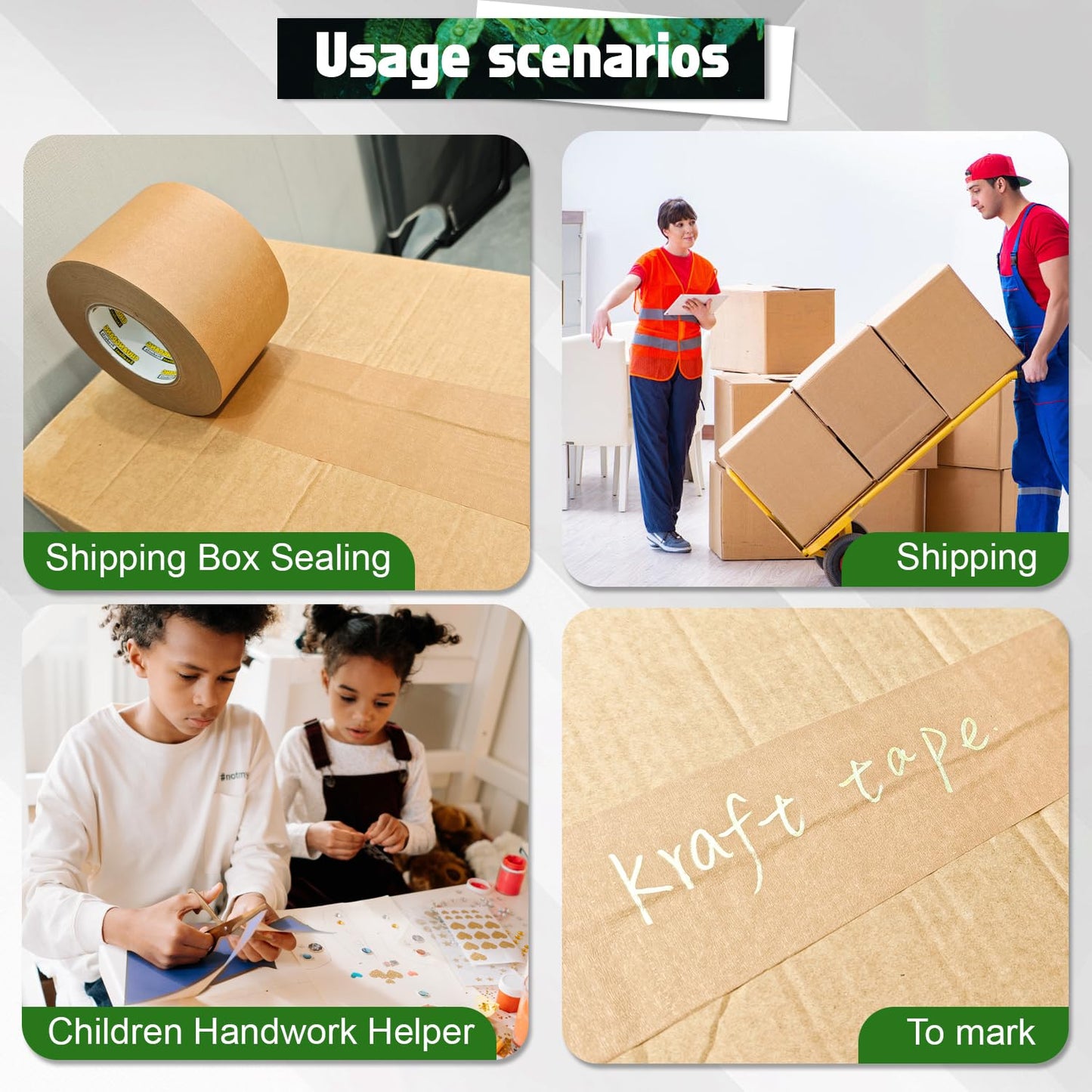 CHUANGDANG Kraft Paper Tape,4Inchx127yards,2Rolls,Brown Paper Packing Tape,Writable & Uncoated,Kraft Tape for Masking, Sealing, and Packaging,Biodegradable,Eco-Friendly