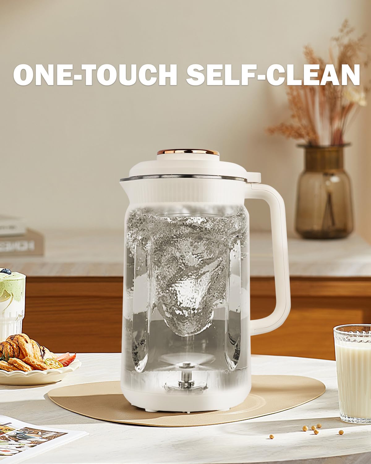 IntreLife 34 oz Nut Milk Maker Machine, 8 in 1 Soy Milk Maker with Nut Milk Bag, Plant Based Milk Maker for Almond, Oat, with Delay Start/Keep Warm/Self Cleaning, Cream