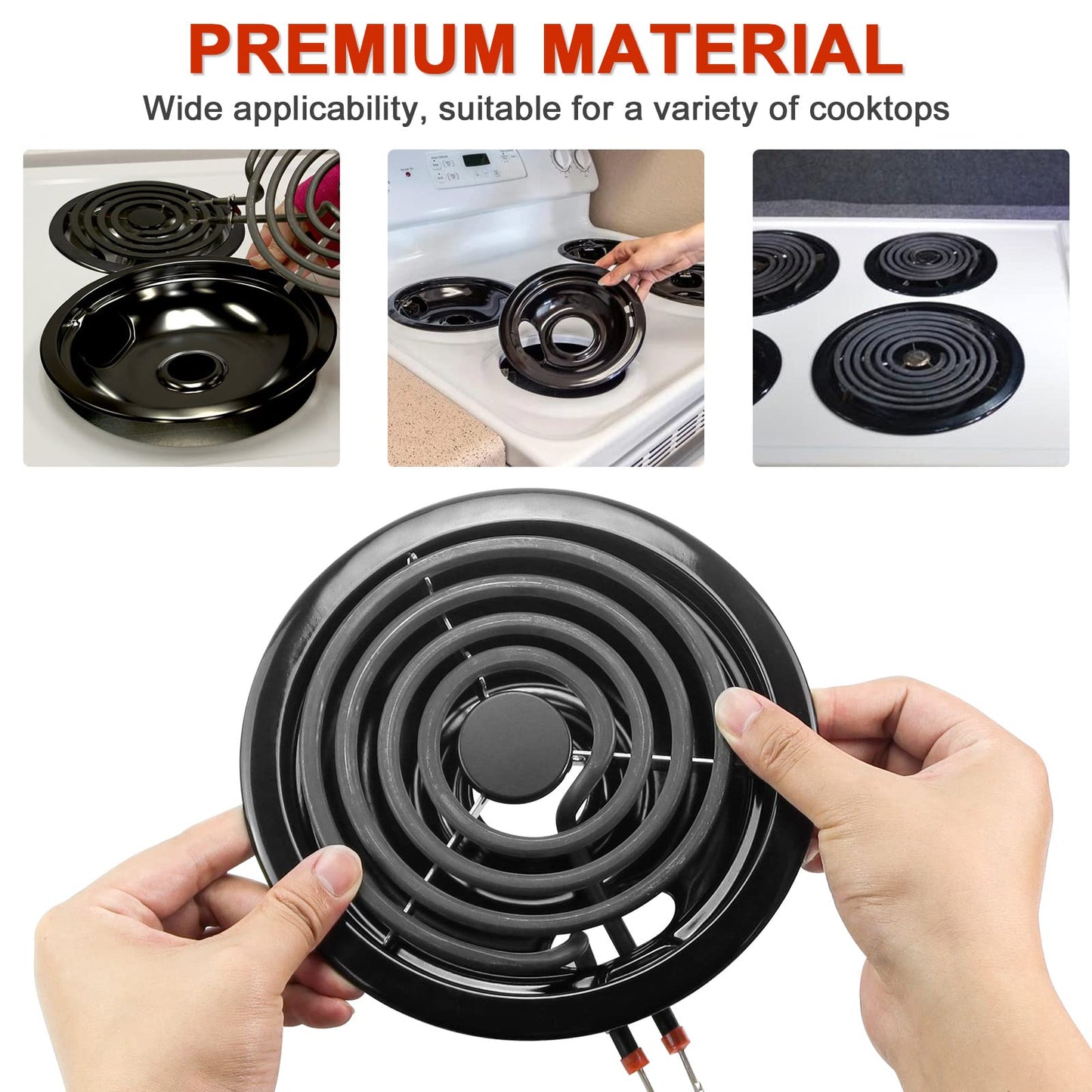 5304430149 5304430150 Porcelain Burner Drip Pan Cooktop Set & MP22YA Electric Range Burner Element Unit Set - Compatible with Frigi-daire Ken-more Tap-pan Electric Range Stove Top by AMI PARTS