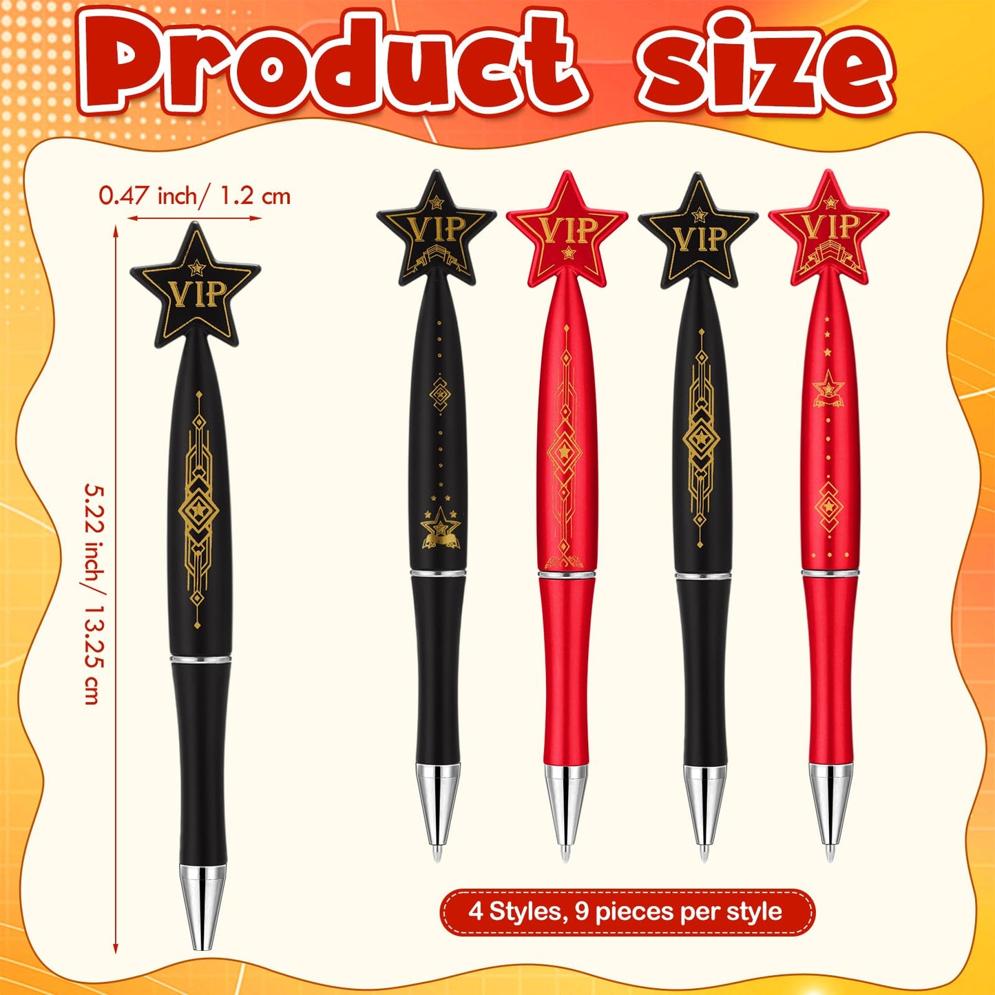 Dispowreath 72 Pcs VIP Pens Bulk Red and Black Star Ballpoint Pens Red Carpet VIP Party Favors for Concert Movie Night Award Event Birthday Festivals Party Decorations, 1 mm Black Ink