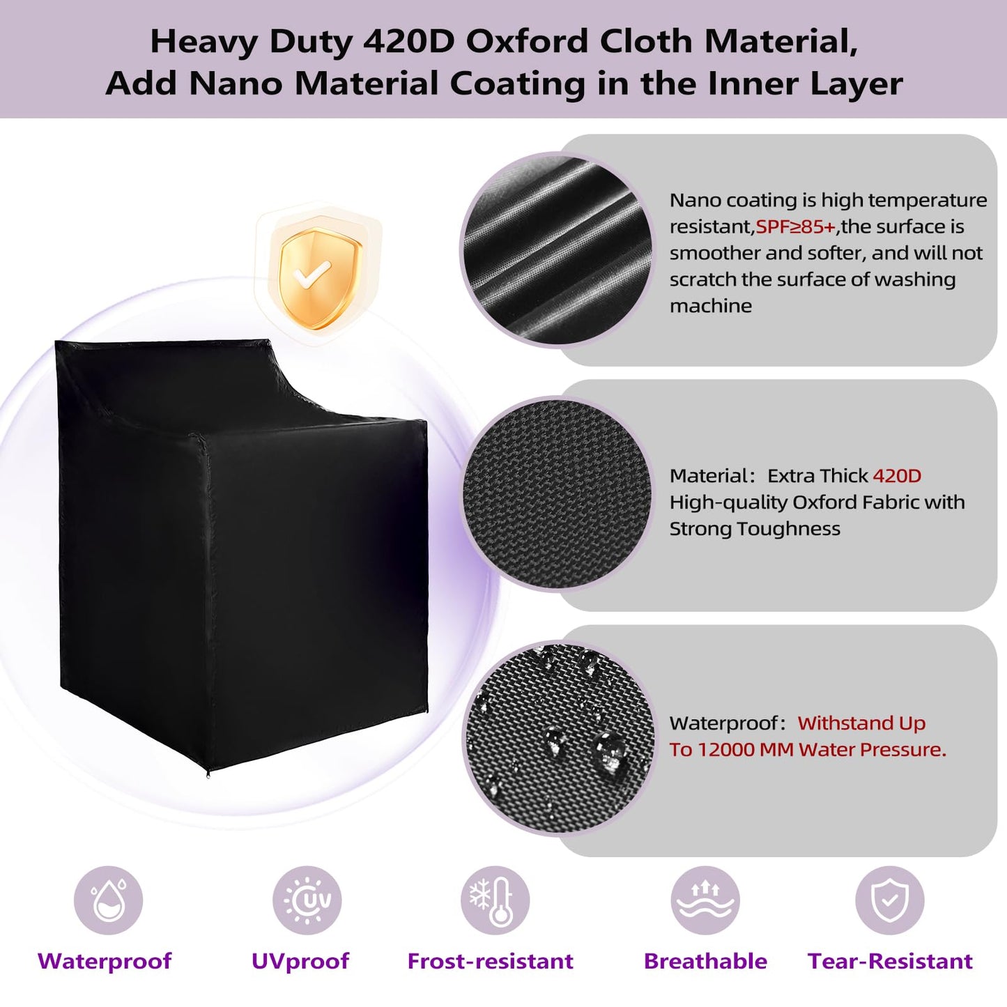 420D Heavy Duty Waterproof Washer & Dryer Cover with Easy-Install Zipper, Universal Fit for Top-Loading and Front-Loading Washing Machines 2 Pcs