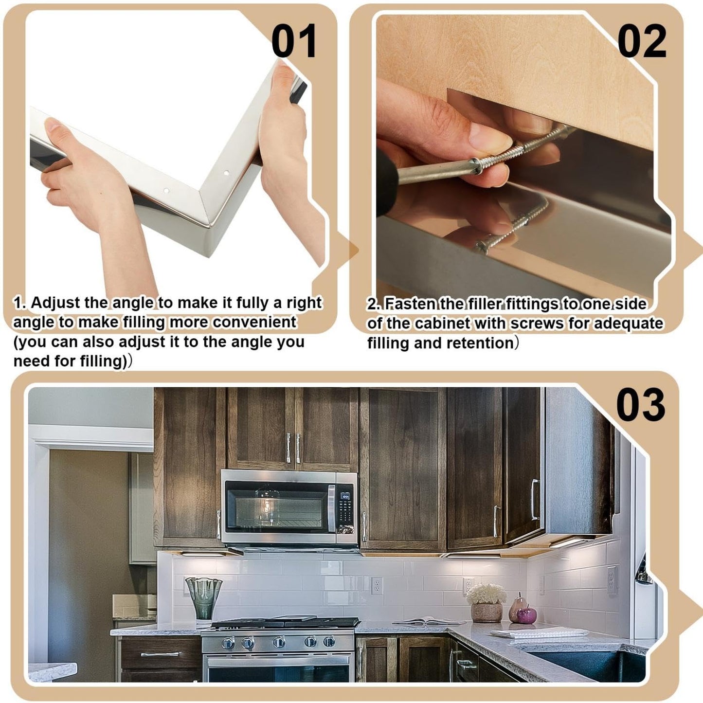 2 Pieces Stainless Steel Microwave Trim Kit 3'' Wide Built in Microwave Side Panel Filler Kit for Range Kitchen Countertop Oven with Screws 15.75" H x 11" D(Silver)