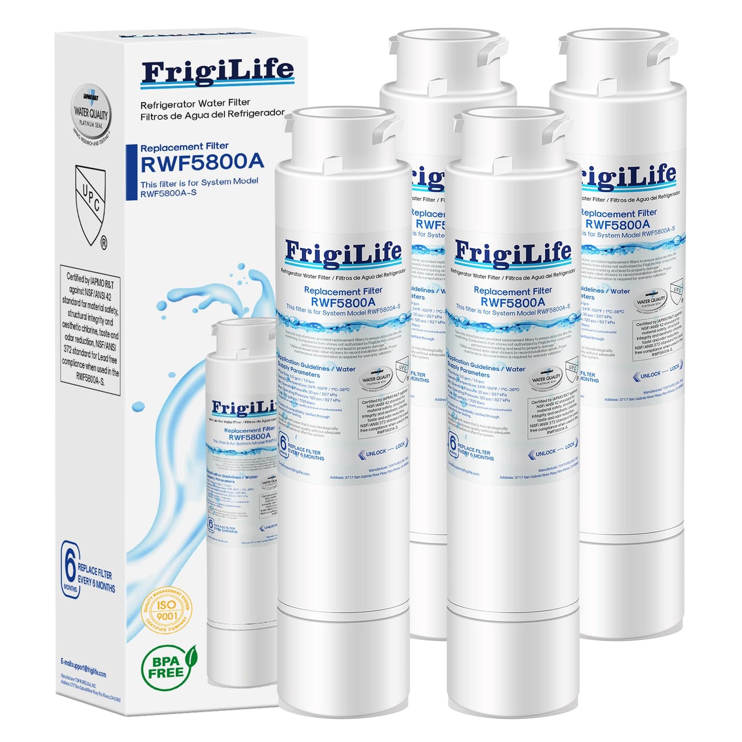 FrigiLife RWF5800A Replacement for Frigidaire EPTWFU01, EWF02, Pure Source Ultra II, PureSource Ultra 2, SCWFTCTO1, EPTWFUO1, GP006, CLCH128, SMF1007, DE022 TH-01 MR022 Refrigerator Water Filter 4PACK