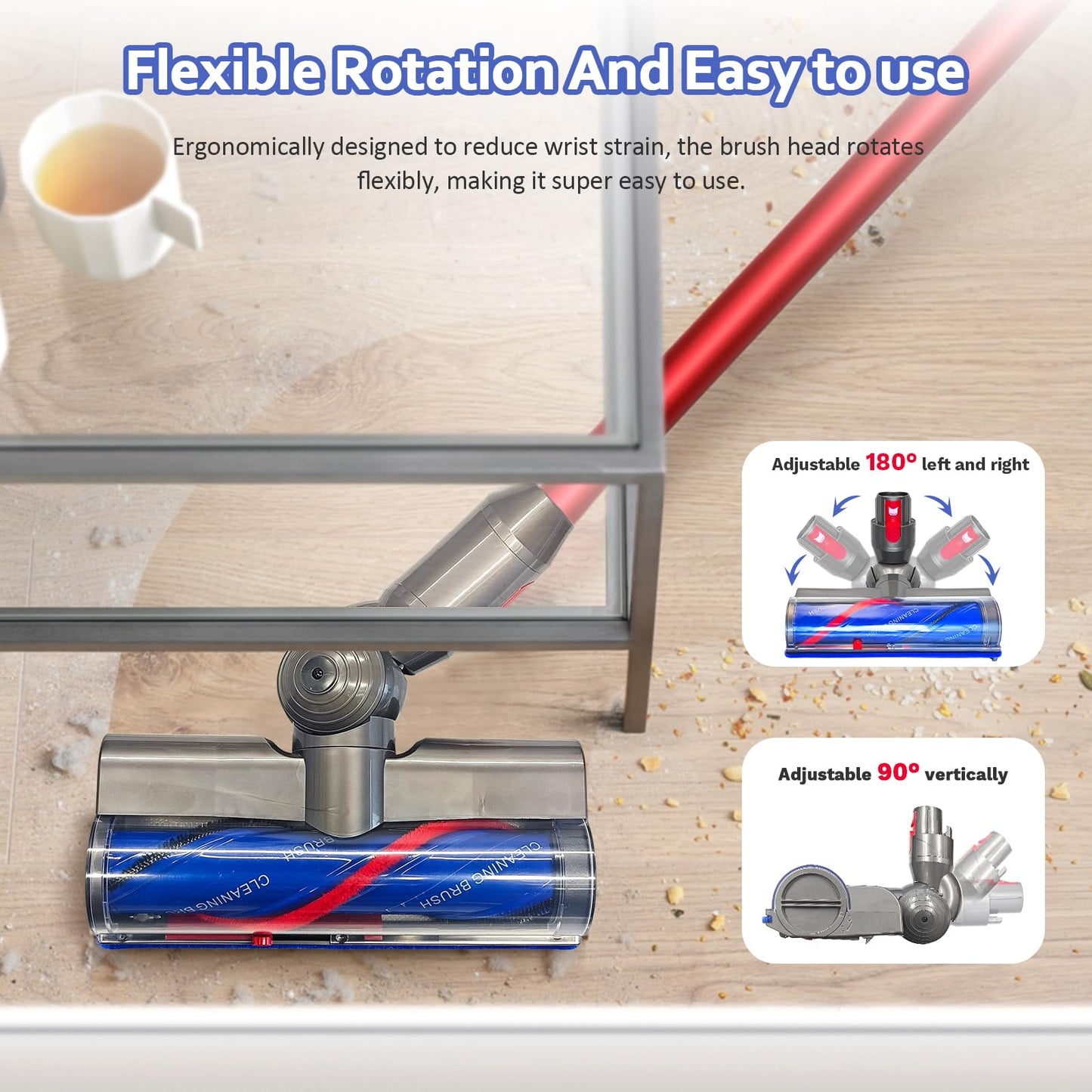 D-Baiwade-J Quick-release vacuum head replacement for Dyson V7 V8 V10 V11 V15 Outside direct-drive cordless vacuums features an anti-tangle design with flexible rotation.