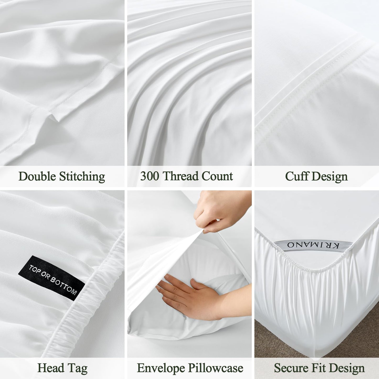 Krimano Twin Size Sheet Set, Viscose Bamboo Sheets for Bed Set 3pcs, 100% Viscose Derived from Bamboo, Hotel Luxury Silky & Cooling for Hot Sleepers, Deep Pocket Up to 17", White
