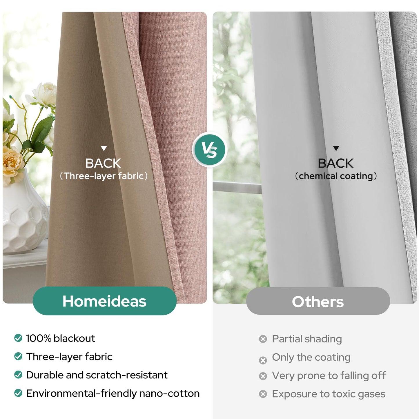 HOMEIDEAS Blush Pink 100% Blackout Curtains 84 Inches Long, Thick Faux Linen/Linen Blend Textured Window Drapes, Cute Room Darkening Grommet Curtains for Girls Bedroom, Nursery, Living Room