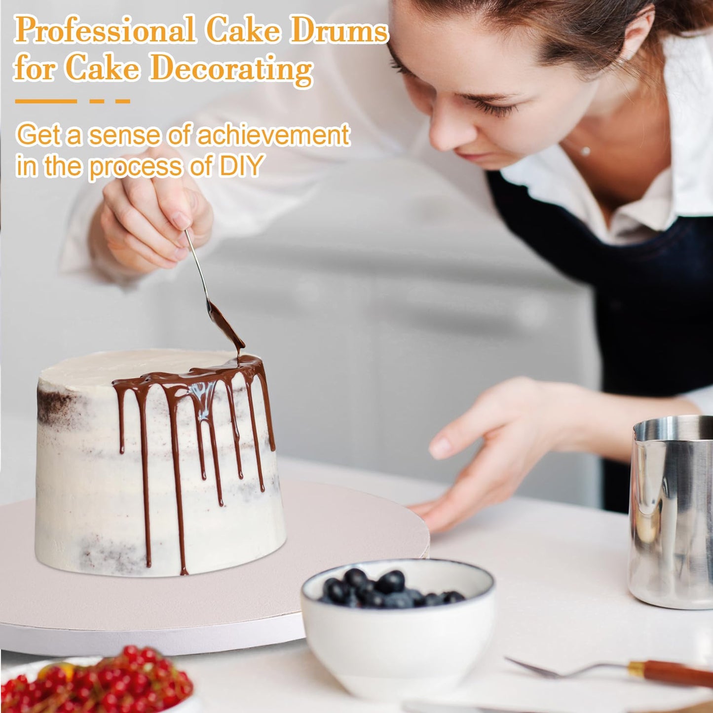 12 PCS Cake Drums 14 Inch, 14inch Drum, Cake Boards 14 Inch Round, 1/2" Thick Cardboard, Sturdy Circle, Base para Pastel Cardboard Base White Cake Boards for Wedding