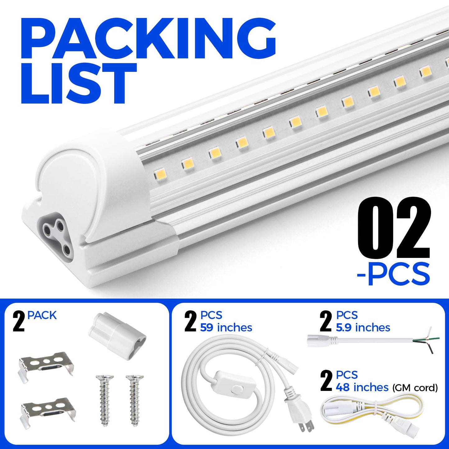 Barrina LED Shop Lights 2FT, 20W 3000LM 5000K, T8 LED Light Fixture, Clear Cover, Ceiling and Utility Shop Light, Linkable Tube Lights for Room, Garage, Workbench, Warehouse, 2 Packs