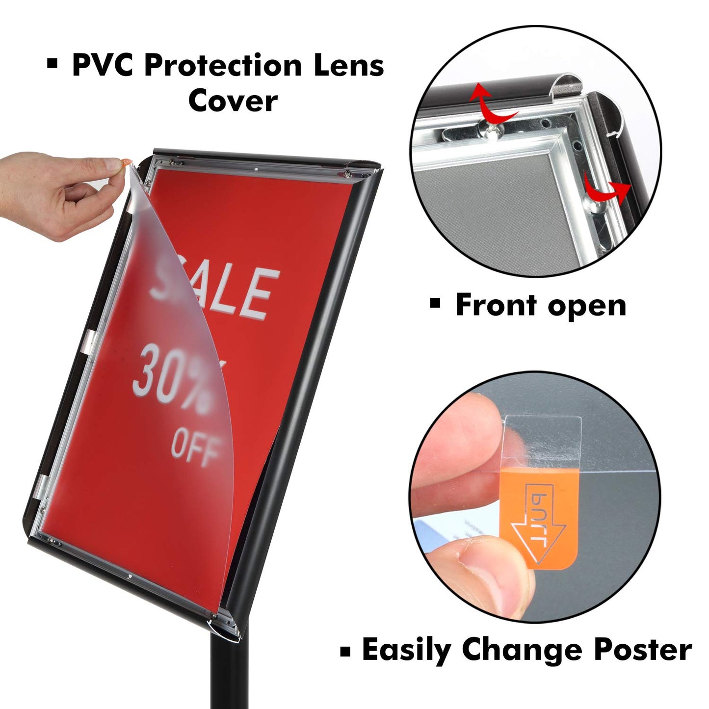 DISPLAYSWORKER Sign Stand, Sign Holder Floor Stand with Heavy Duty Pedestal ,Adjustable Pedestal Poster Stand Aluminum Snap Frame for 8.5 x 11 Inch, Black