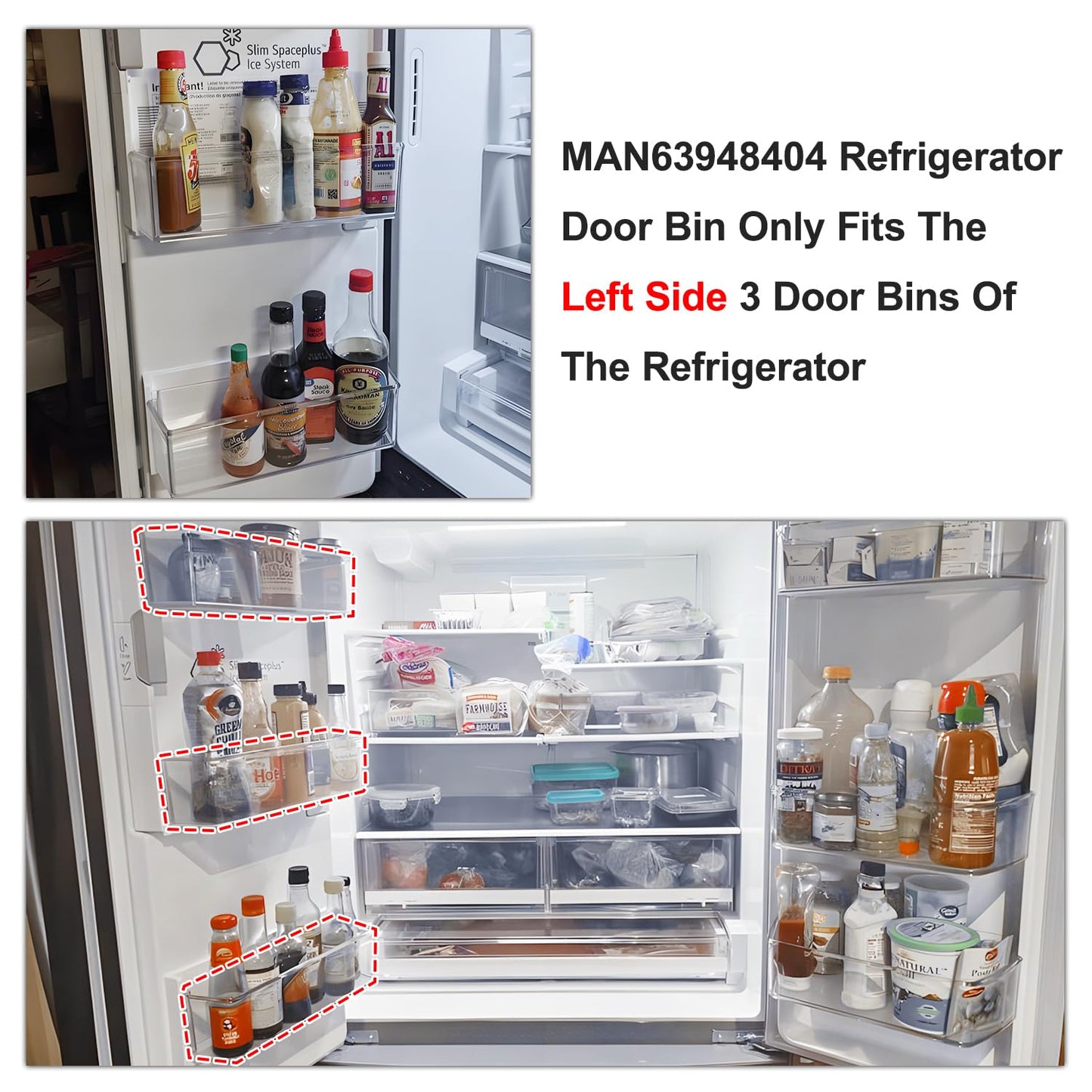 UPGRADED MAN63948404 Refrigerator Door Shelf Bin Compatible with LG Refrigerator Door Shelf Replacement,For Kenmore Fridge Shelf MAN63948401 LFXS26973S LMXS28626S LFXC22526S Door Bin Baskets