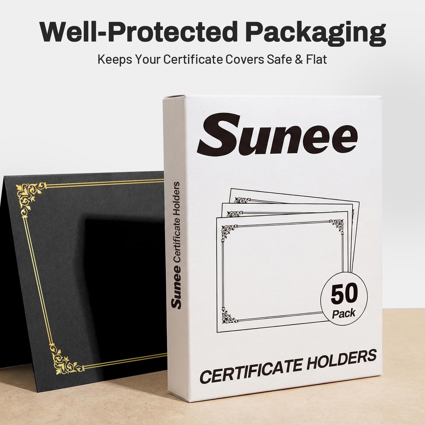 SUNEE Certificate Holders(Black, 50 Packs), Diploma Covers Gold Foil Border, for Letter Size 8.5x11 Certificates, Cardstock, Document Papers