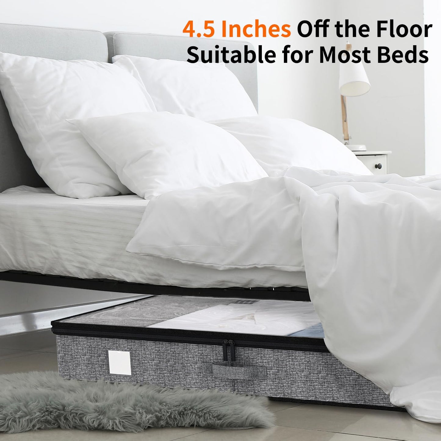 Fixwal Under Bed Storage Containers 4 Pack, Reinforced Underbed Organizer Below 4.5 Inches Low Profile Clothes Storage Bins with Sturdy Sidewalls and Bottom
