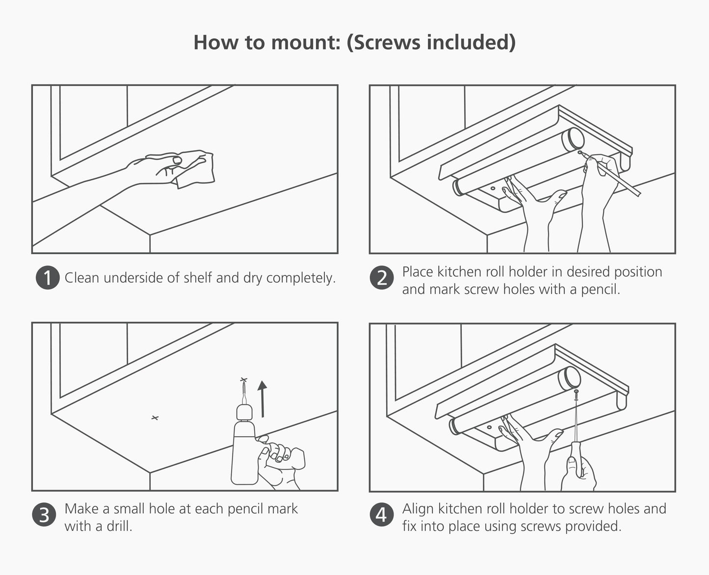 Joseph Joseph RollGrip Under Cabinet Paper Towel Kitchen Roll Holder, Space-Saving, Fits up to 5.5" Diameter Rolls