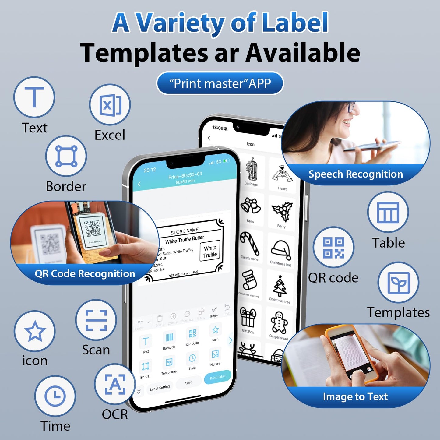 ItriAce M220 Wireless Label Maker Portable Address Printer for 0.78 to 3.14 Inch Labels, for Home Office and Small Business Organization, Compatible with iPhone Android and PC, with 40x30mm Label