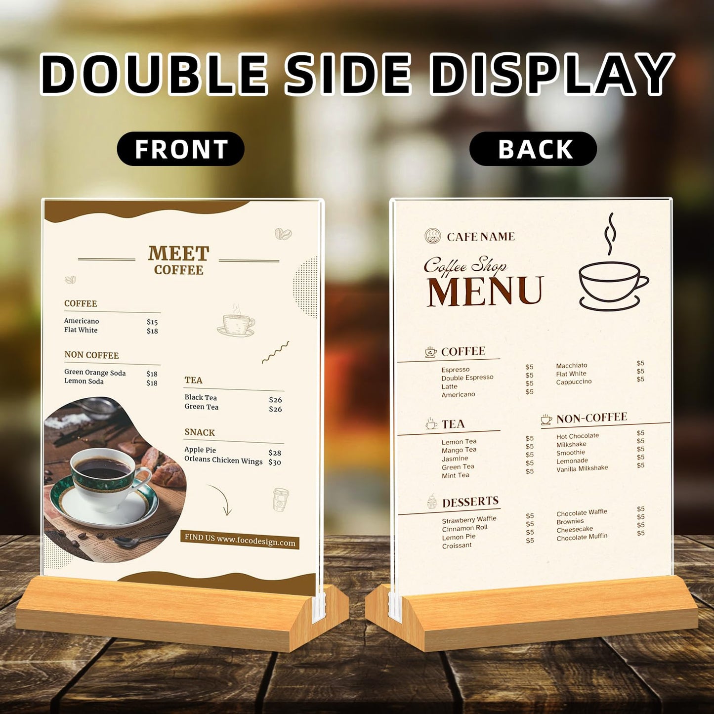 QLKGWEA 10 Pack Acrylic Sign Holder 8.5 x 11 Inch with Wood Base,Signs Stand for Menu Flyer Display, Table Clear Plastic T Shape Holder for Stores, Restaurants, Hotels, Office