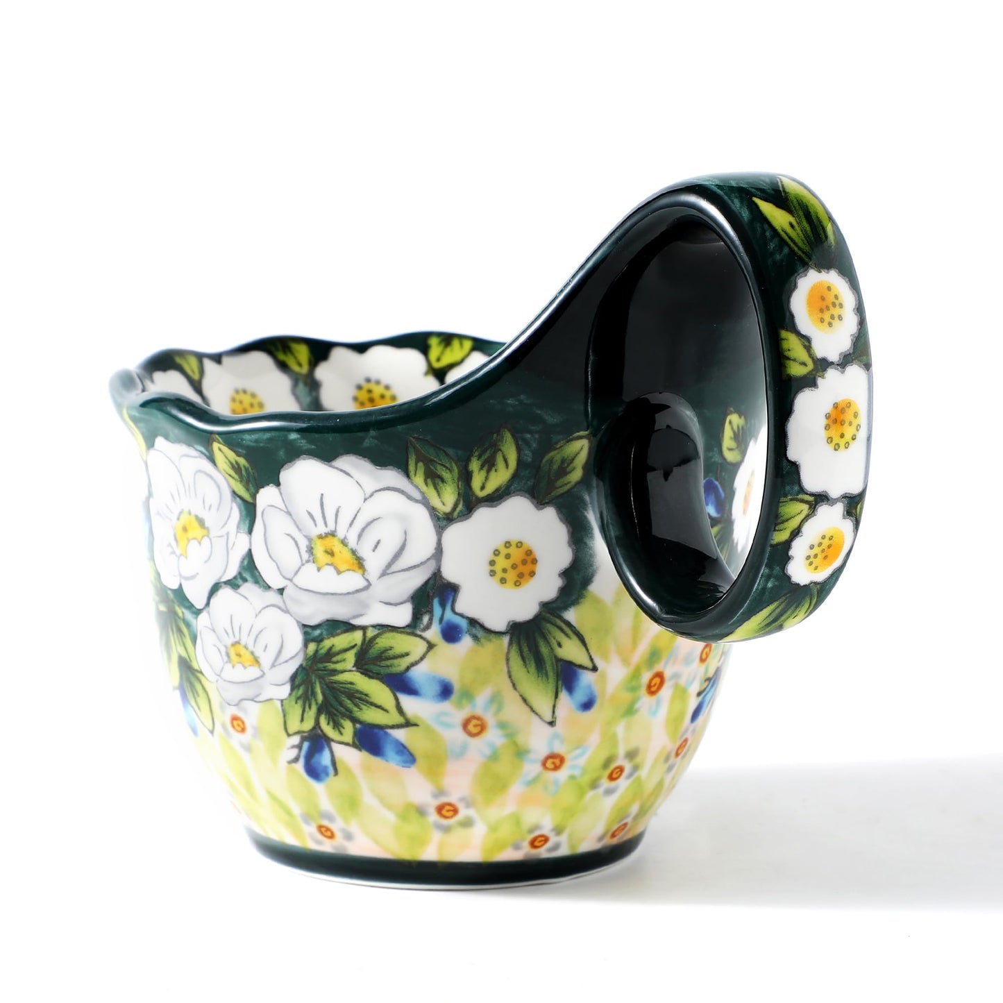 ALMA 2025 Updated 18oz Soup Bowl Microwave Safe,Floral Green Soup Bowl with Loop Handle,Unique Cereal Bowl for Soup,Yogurt,Snack,Chip,Stew,Ice cream-Country Jasmine Theme