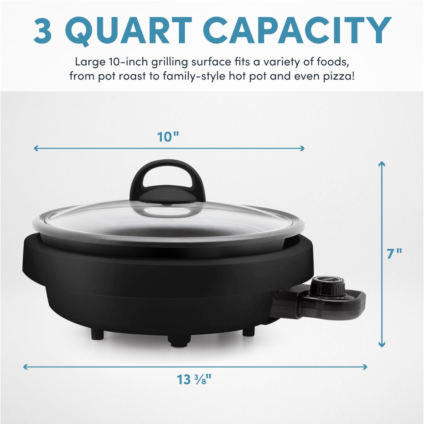 Aroma Housewares ASP-137B 3-Quart/10-inch 3-in-1 Super Pot with Grill Plate, Black
