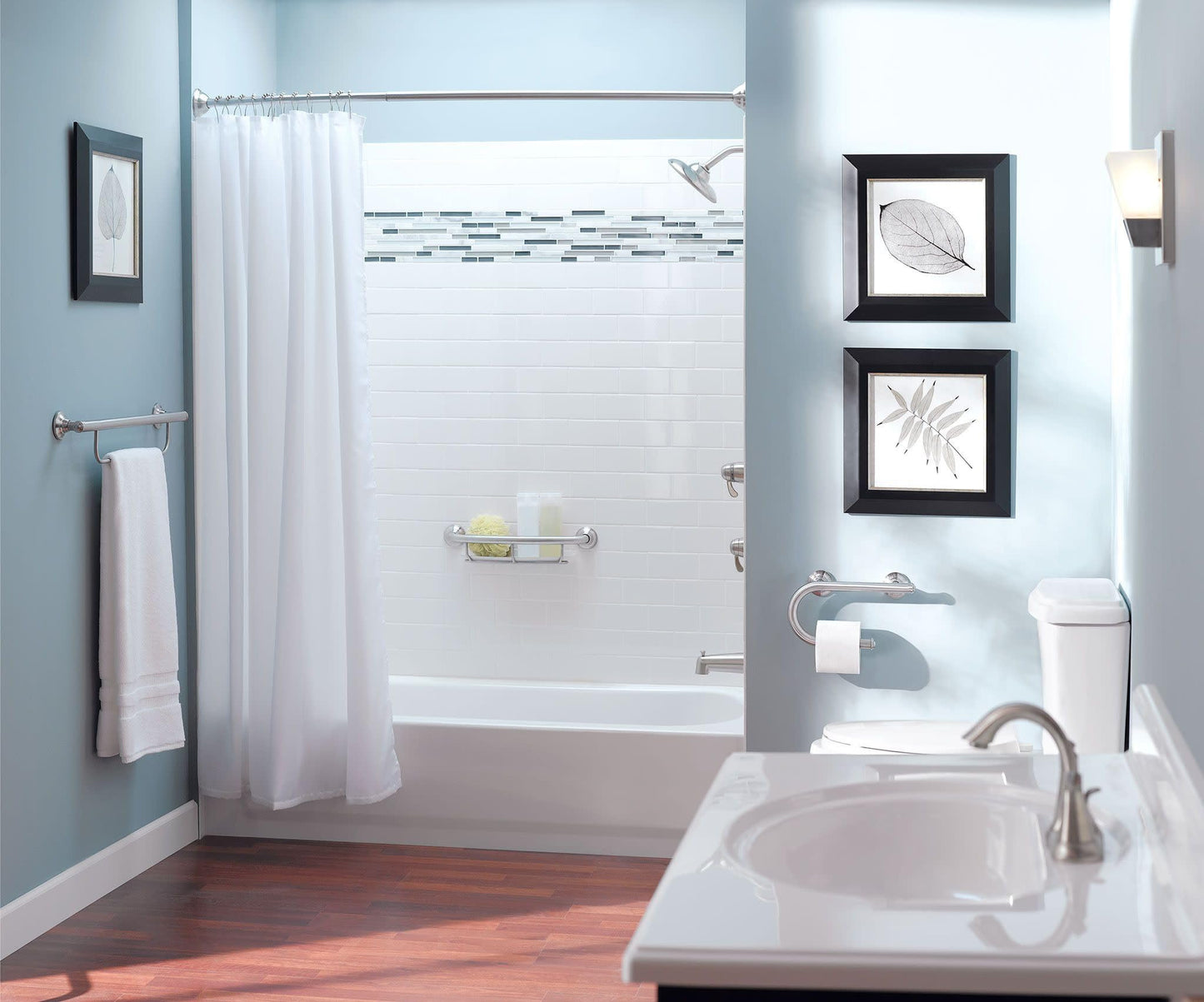 Moen Brushed Nickel Bathroom Safety 8-Inch Wall Mounted Grab Bar with Integrated Toilet Paper Holder, LR2352DBN