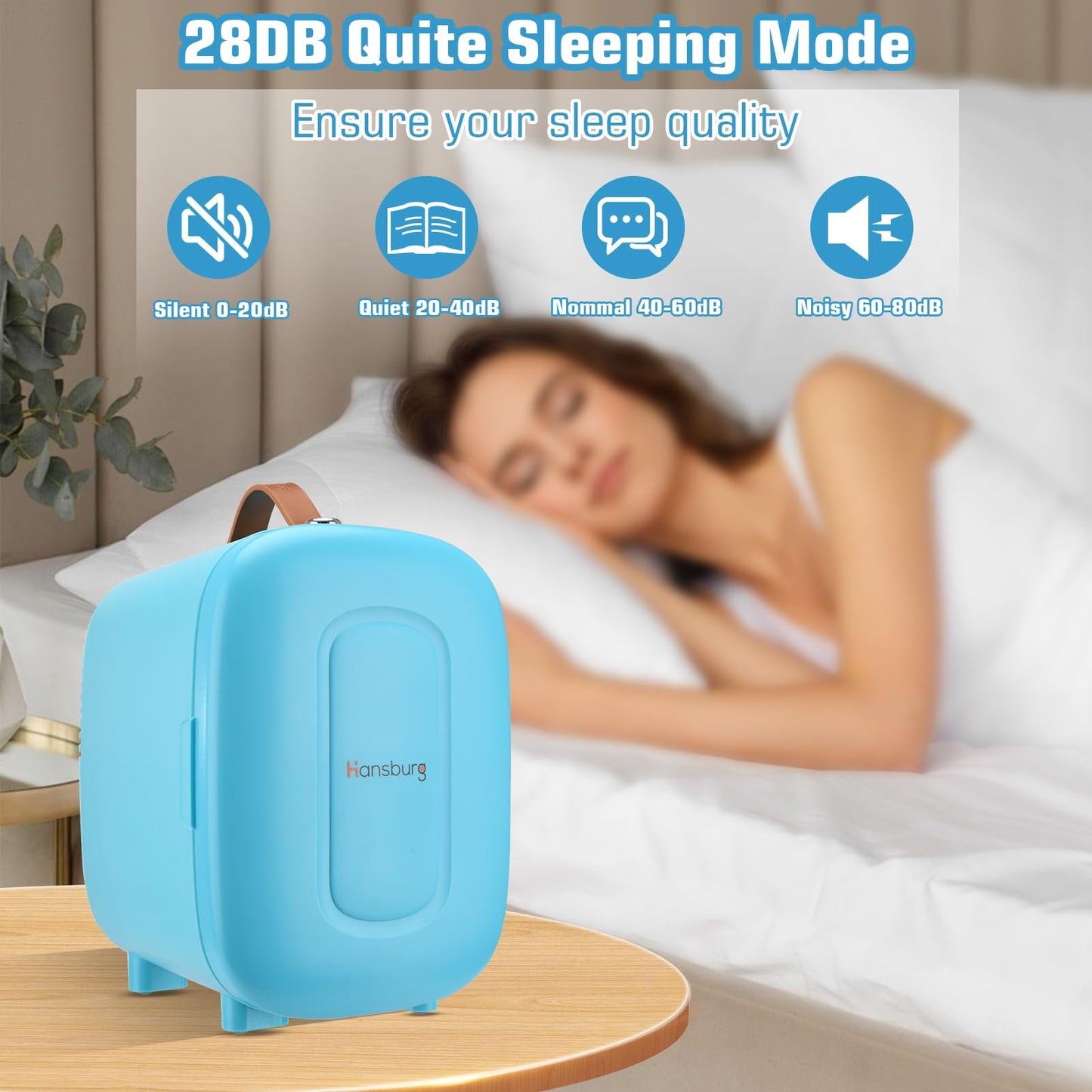 Hansburg Mini Fridge for Bedroom Skincare Cooler & Warmer Portable Small Refrigerator 4 Liter/6 can with 12v AC/DC/USB Option for Food, Drinks, Makeup, Dorm, Office and Car