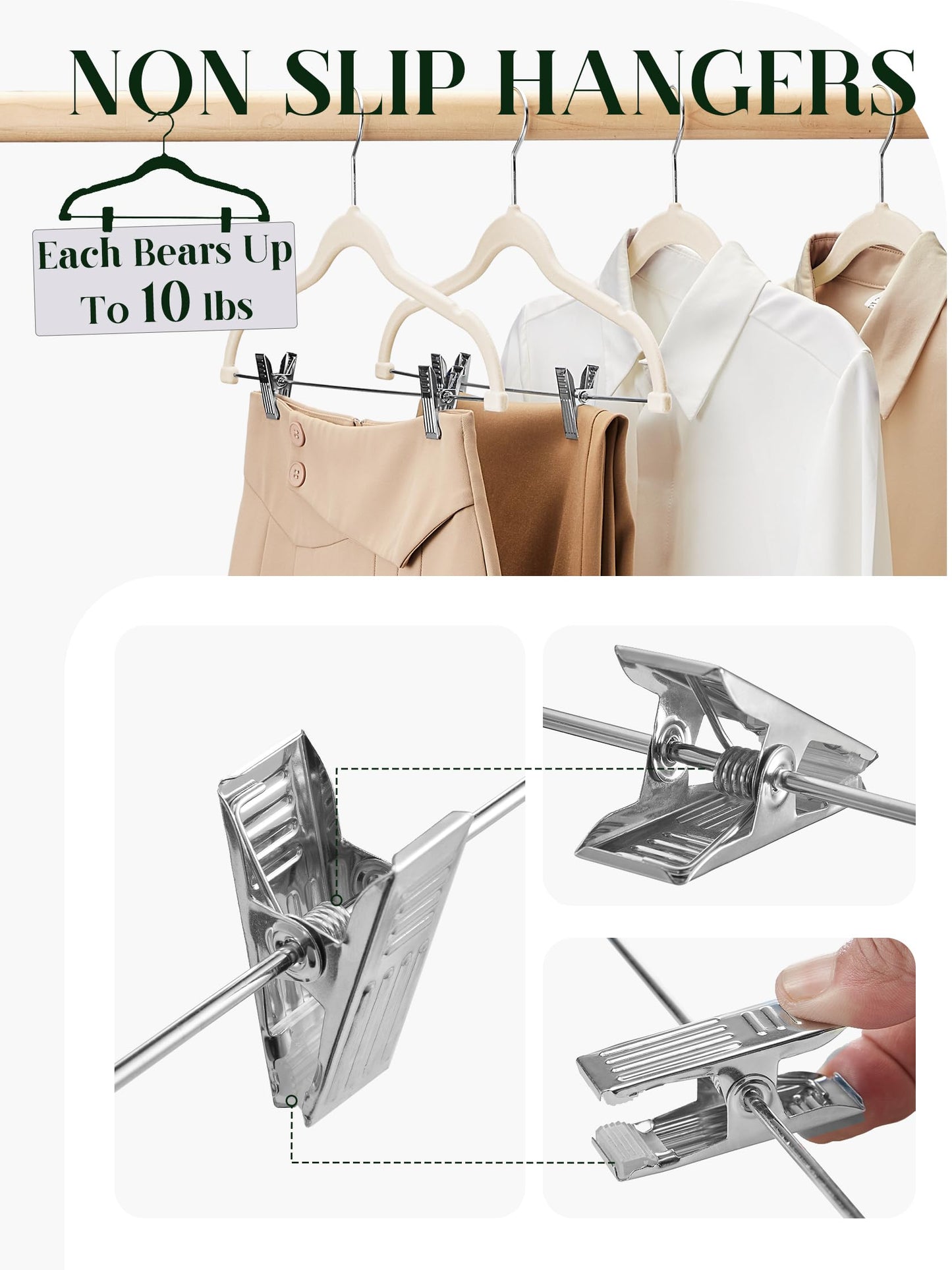 Cozymood Velvet Skirt Hangers - Pack of 24 - Velvet Hangers with Clips Ultra Thin Non Slip Velvet Pants Hangers Space Saving Clothes Hanger for Trouser, Skirts, Jeans, Dress (Beige)