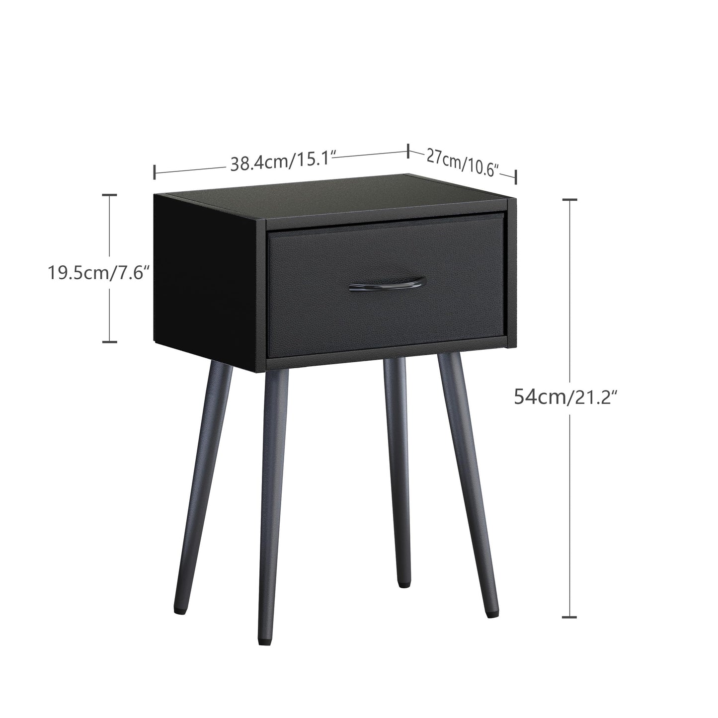 Small Black Nightstands Set of 2, Bedside Table with Fabric Drawer, Modern End Table with Metal Leg, Couch Side Table for Bedroom Living Room, Sofa, Office LNT504B