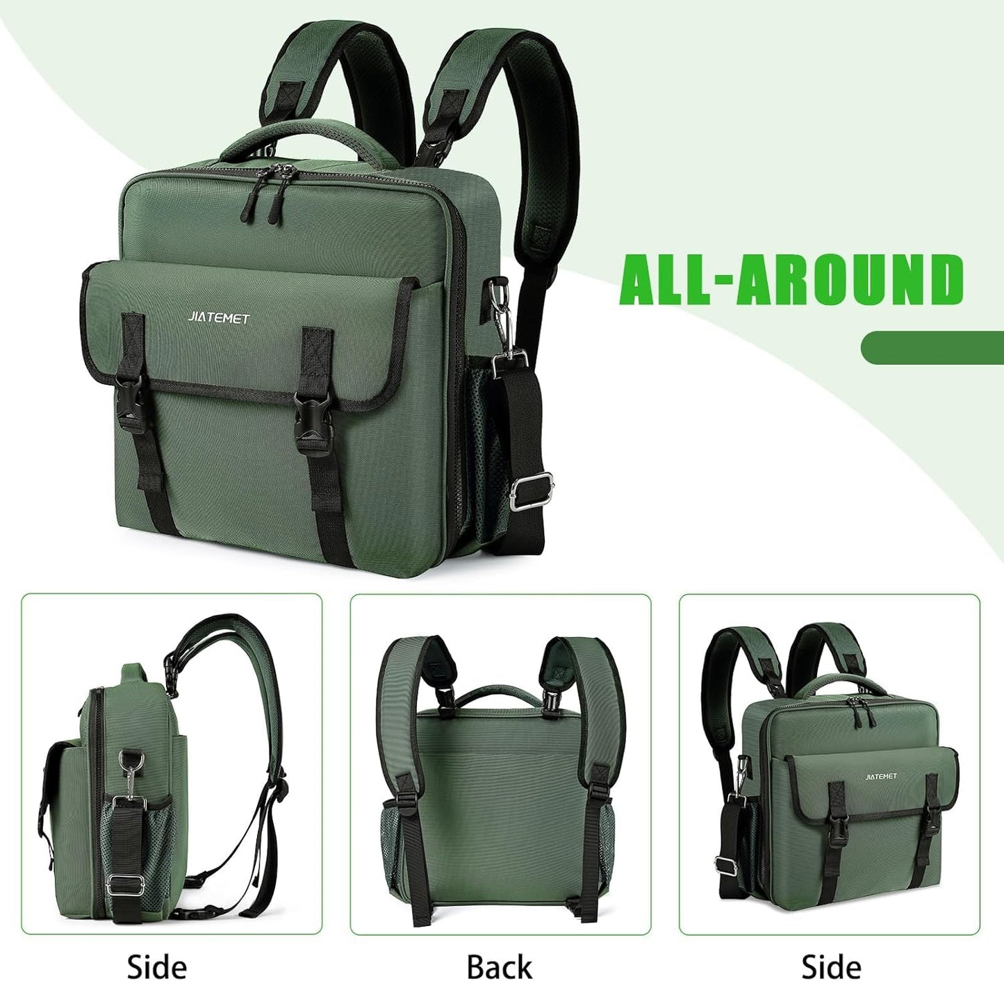 3 Ring Zipper Binder Bag for 700+ Sheets Capacity Detachable Backpack Straps & Shoulder 14 Inch Laptop for and Office (Green)