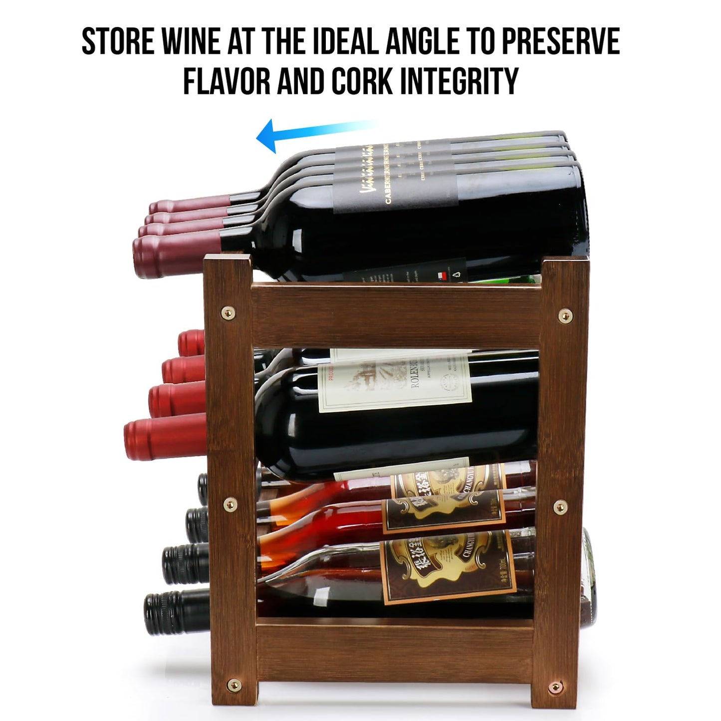 Thalomely Bamboo Wine Rack, 3-Tier 12 Bottles Wine Storage Cabinet Shelf, Easy-Assembly Freestanding Bamboo Wine Racks Countertop for Kitchen Pantry Dining Room Bar, Walnut