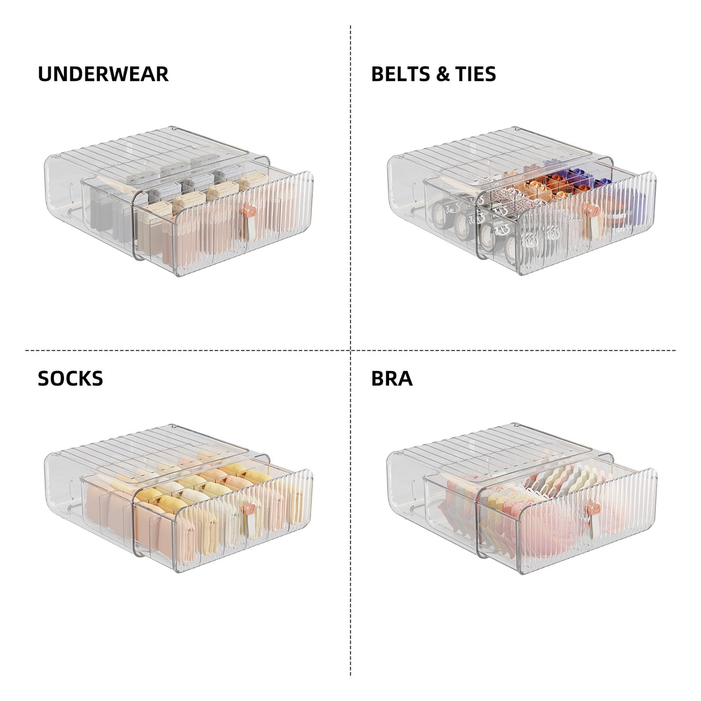 MSHOMELY Underwear Drawer Organizer, Stackable Bra Organizer for Closet, 1 Cell Bra Storage, Sock and Underwear Organizer, Closet Organizers and Storage Drawer for Bra, Socks, Tie, Belt, Scarf
