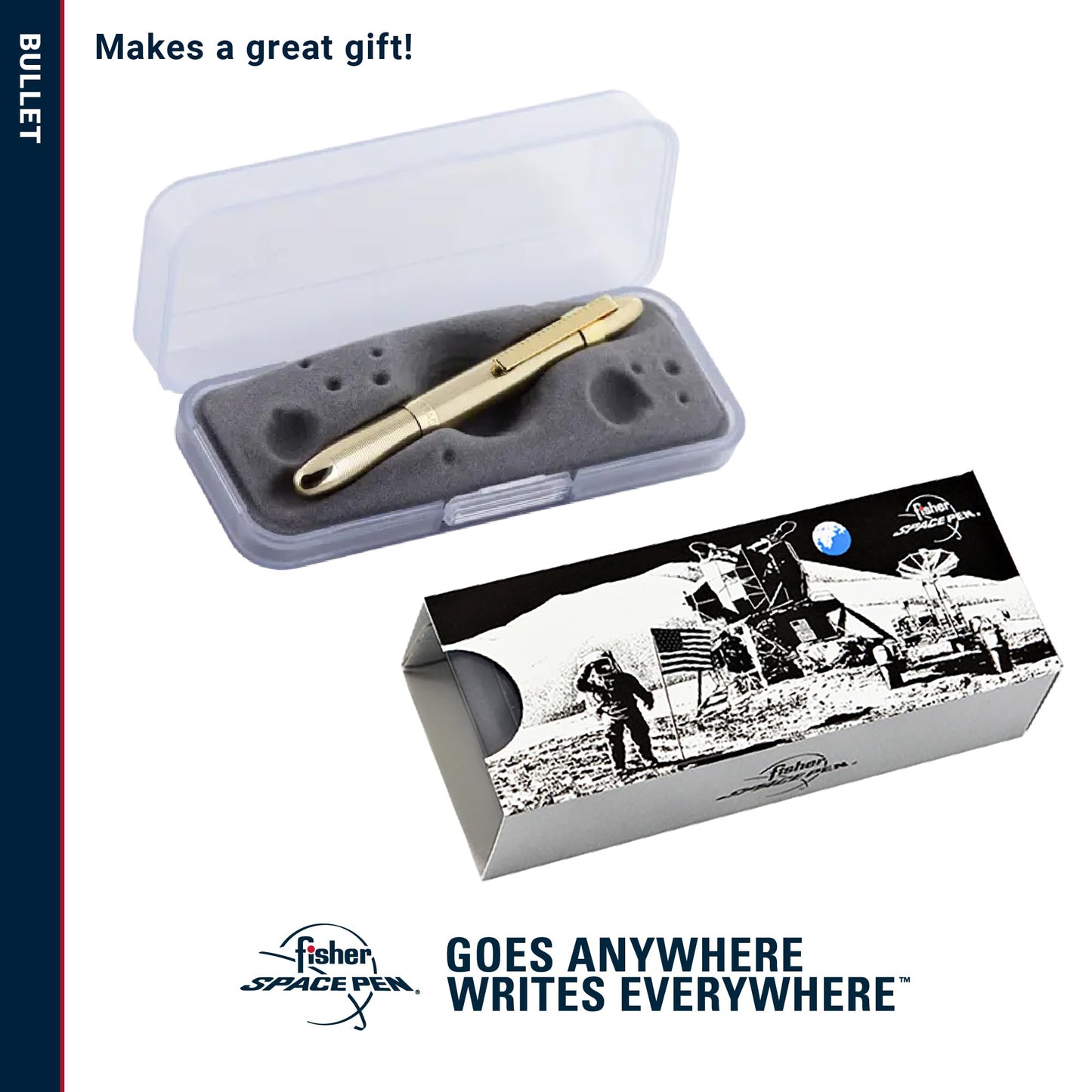 Fisher Space Pen Lacquered Brass Bullet Space Pen, Pressurized Ballpoint Pen, Compact Size, Writes Upside Down, Extreme Temperatures, Smooth Black Ink, Medium Point, Pocket Clip, Gift Box, Made in USA