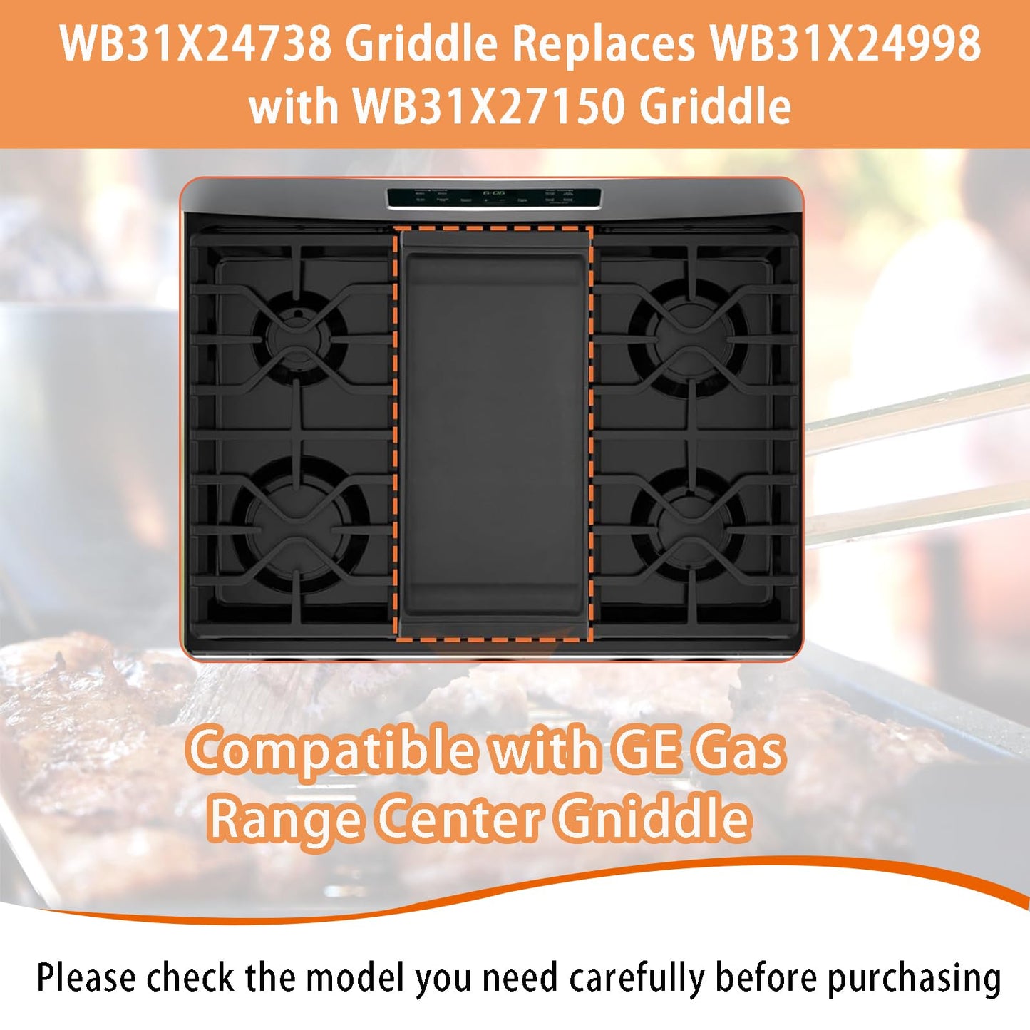 Zemibi Upgraded WB31X24738 Griddle Replacement for GE Gas Stove, WB31X24998 Cast Iron Center Pan for Gas Range Parts Stove Top Pan Griddle Cooktop, 19.5" x 9.5"