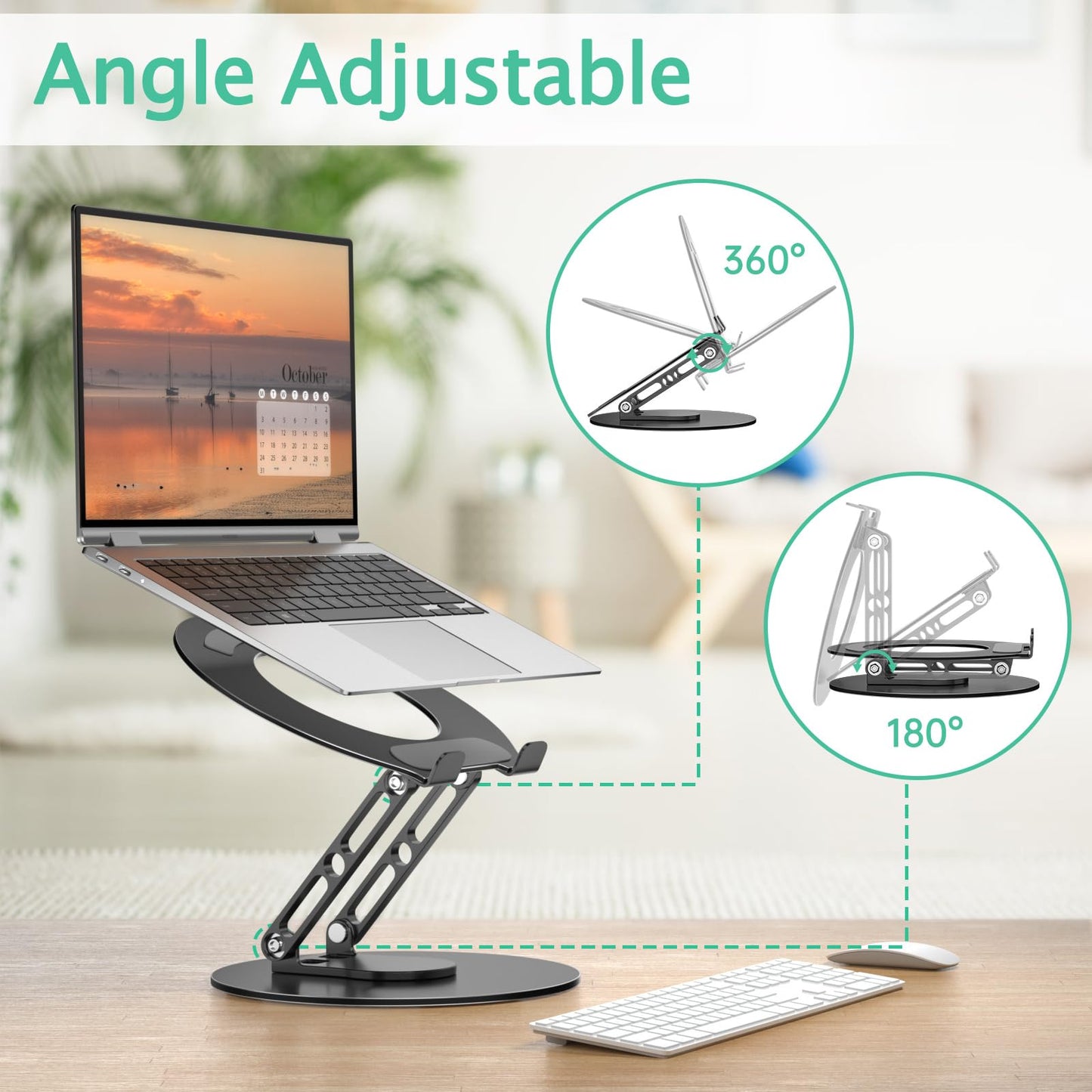 GleYo Laptop Stand for Desk Adjustable Computer Stand with 360 Rotating Base Ergonomic Laptop Riser Mount for Desk Foldable Protable Computer Desk Fits with MacBook Pro Air, Round Black