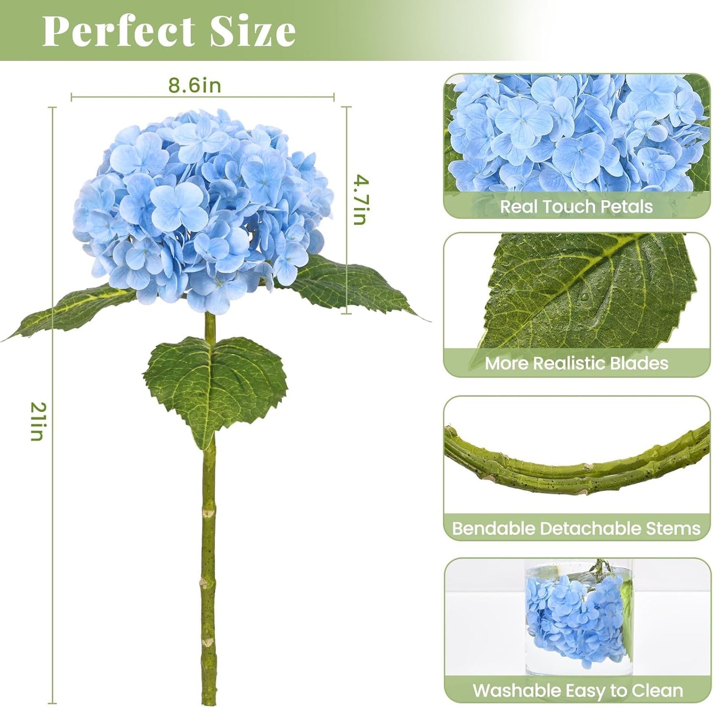 MARTINE MALL 5Pcs 21in Hydrangea Artificial Flowers, Latex Real Touch Hydrangeas Lifelike Large Hydrangea Flowers for Home Decor Party Arrangements Wedding Bouquets Centerpieces (Blue)