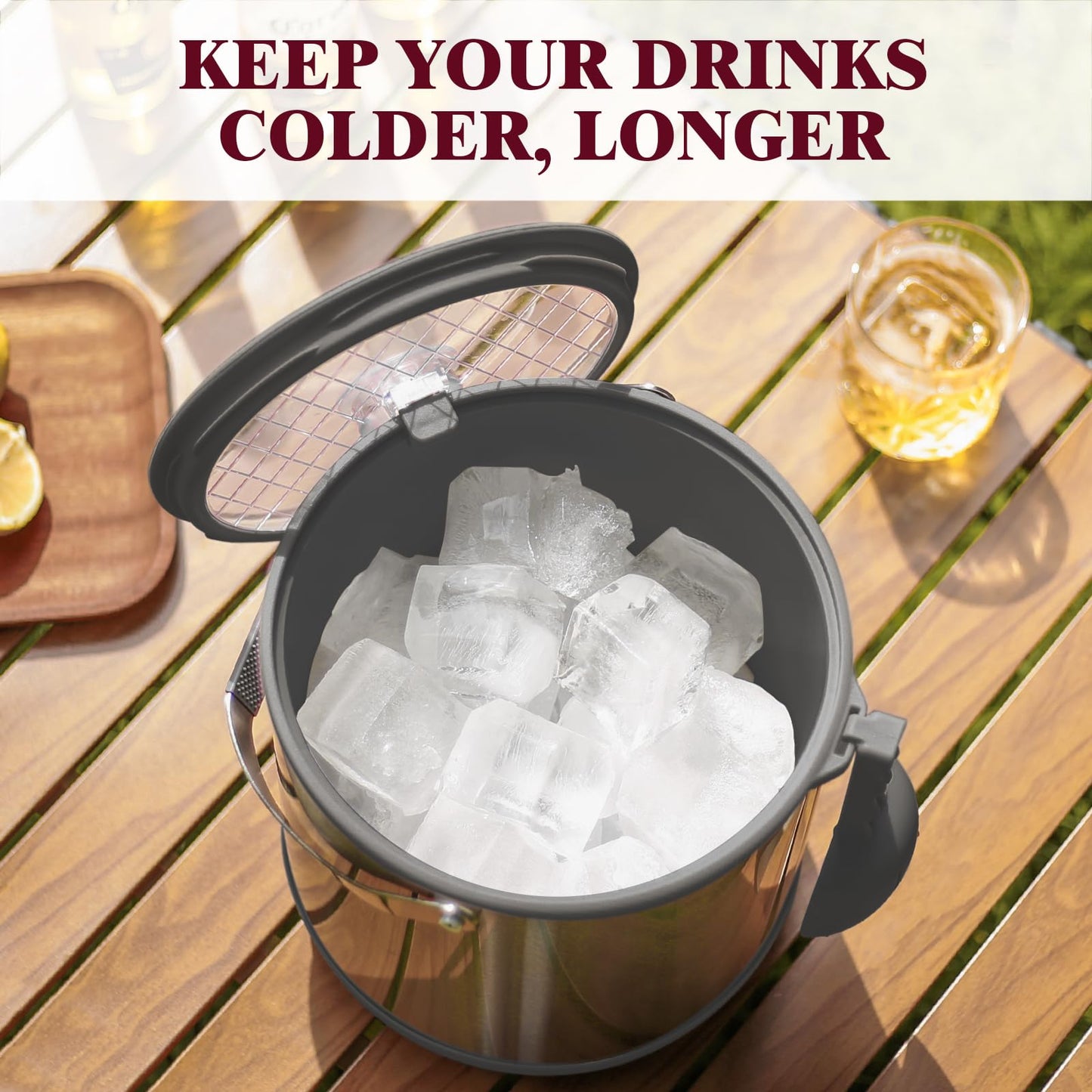 6.8L/7QT Large Insulated Ice Bucket with Lid & Scoop,Double-Wall Ice Bucket for Parties,Cocktail Bar(Grey)