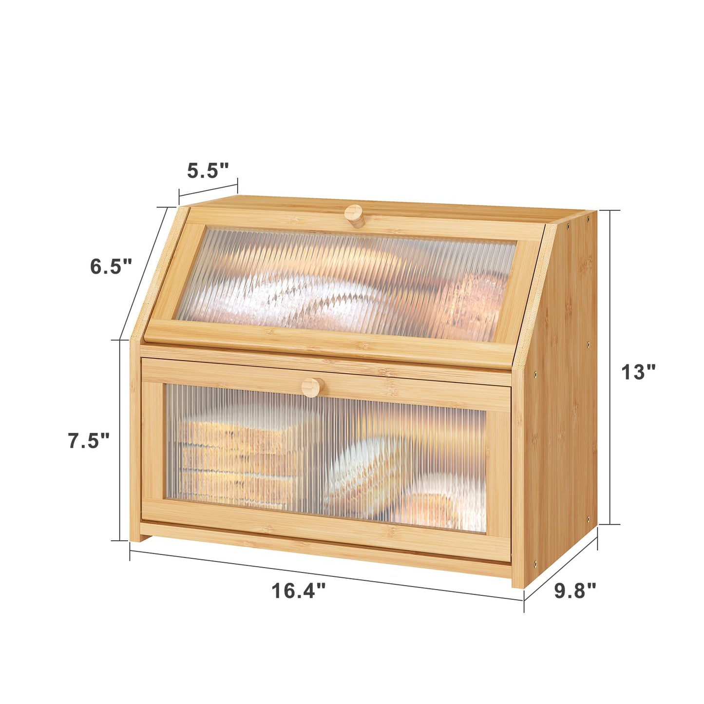 Vriccc Bread Box for Kitchen Counter, Large Bamboo Wood Double Layer Bread Box, Wooden Bread Storage Capacity