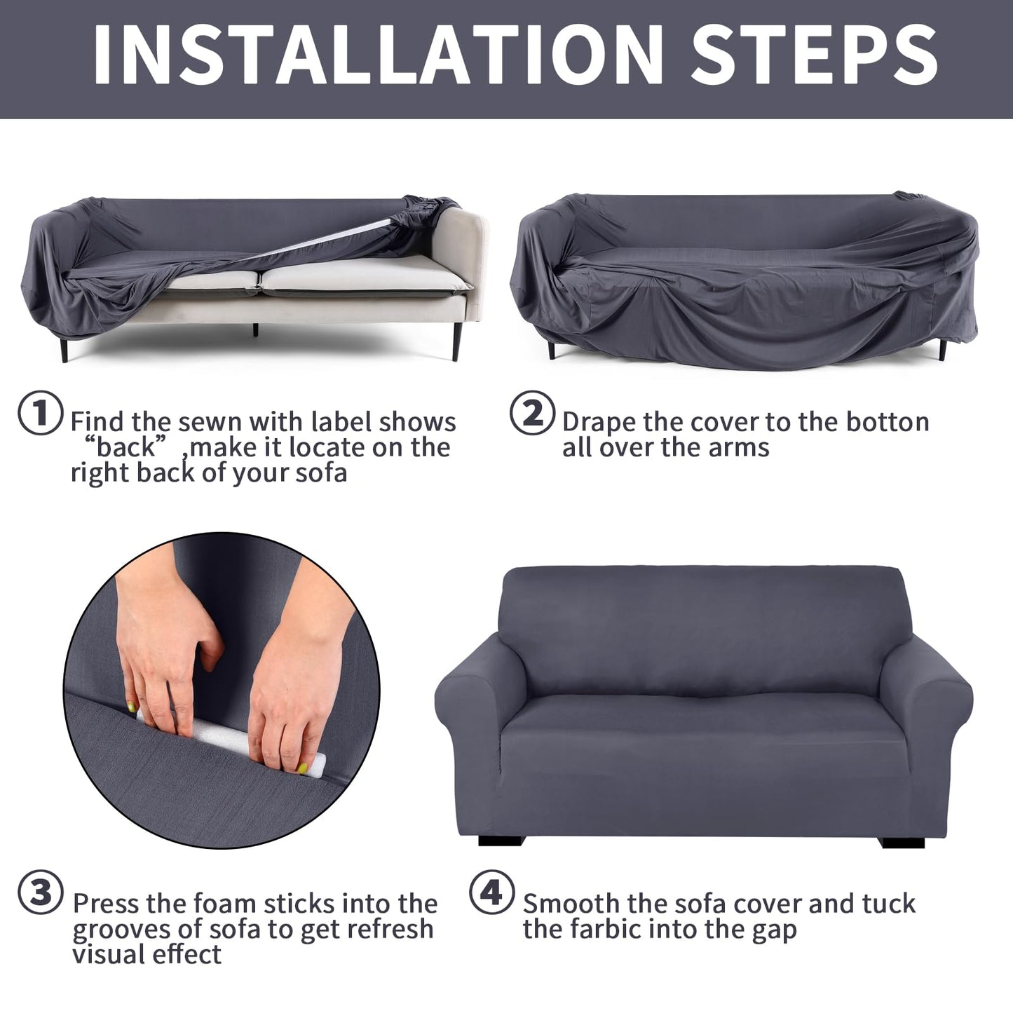 Peryiter 2 Pcs Sofa Covers Couch and Loveseat Covers Set Stretch Sofa Slipcover for Living Room Armchair Furniture Protector, Wrinkle Proof(Dark Gray,Milk Silk)
