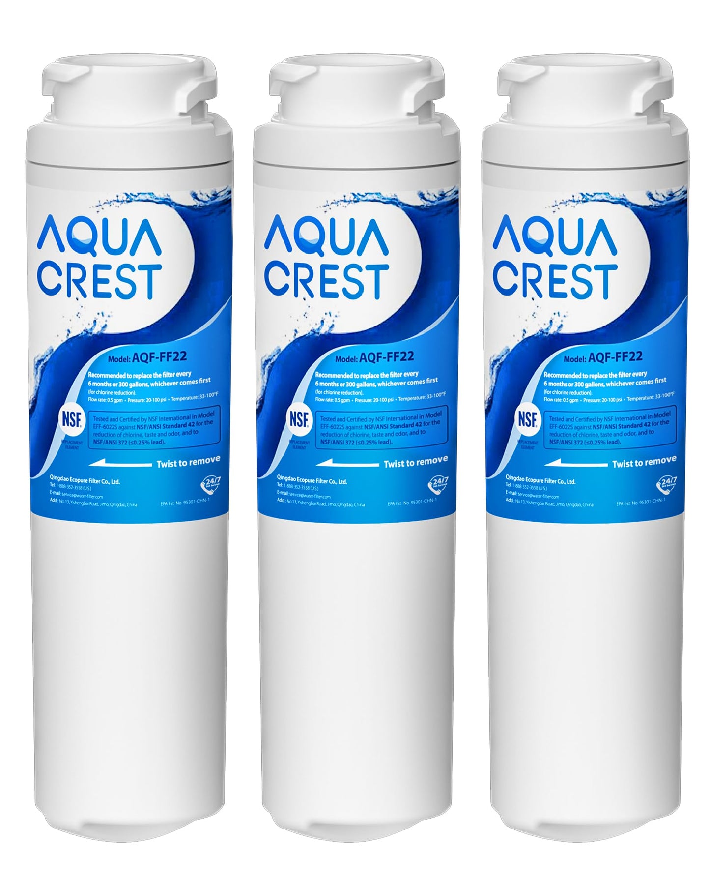 AQUA CREST MSWF Refrigerator Water Filter, Replacement for GE® MSWF, 101820A, 101821B, RWF1500A, 3 Pack