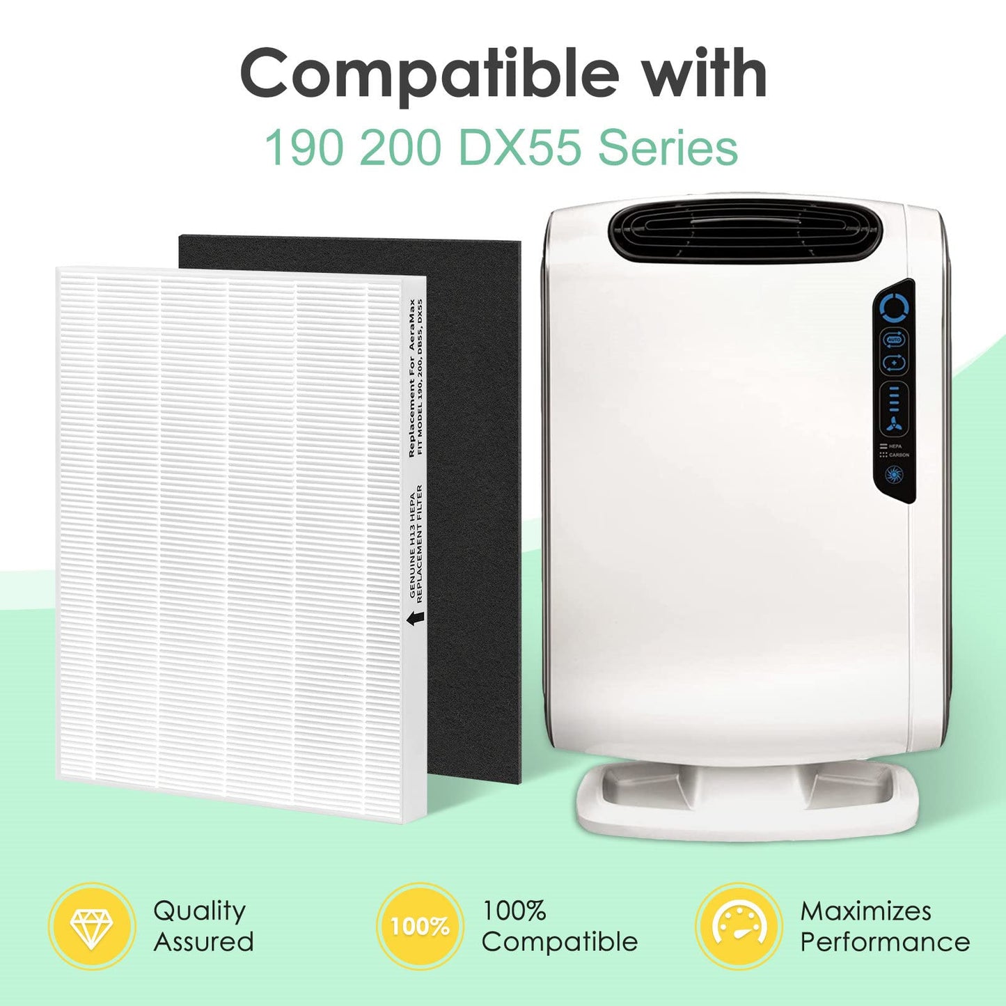 HSIAMEN Filter Compatible with Fellowes Aeramax 200 Filter Replacement Aera Max 190 200 DX55 Part# 9287101 9324101 Air Purifier, Includes 2 High-Efficiency & 6 Carbon Activated Pre-Filter