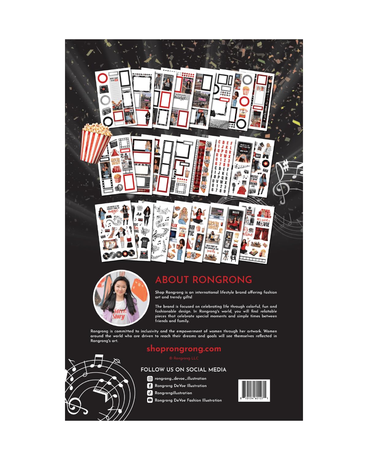 Rongrong My Favorite Things Planner Sticker Book – Stickers for Planners, Journals & Scrapbooks – 24 Pages – Inspired by Music Lovers & Movie Night Vibes