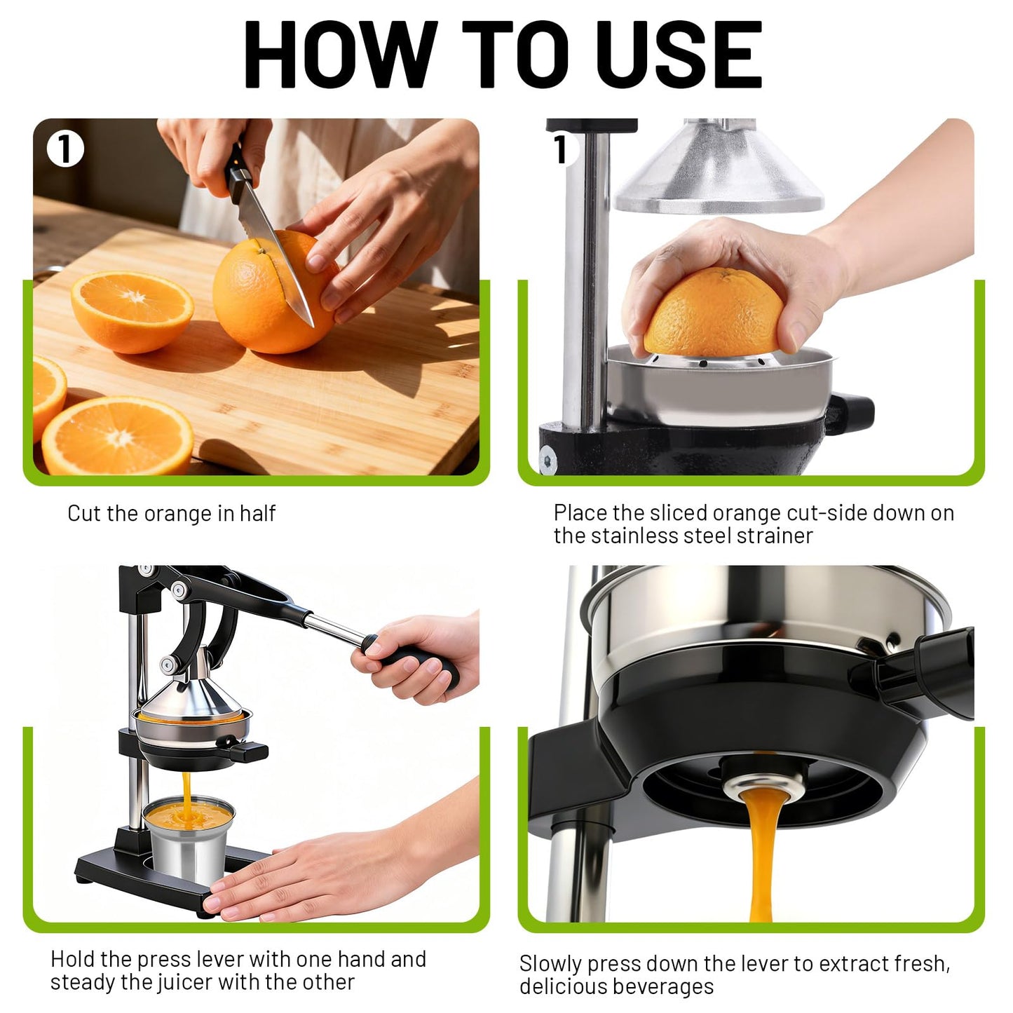 Cast Iron Juicer,Manual Juicer Hand Press,Professional Citrus Juicer,with Stainless Steel Cup,Easy to Use & Clean,Heavy Duty Stainless Steel Manual Juicer For Orange Juice,Pomegranate,Lemon(Black)