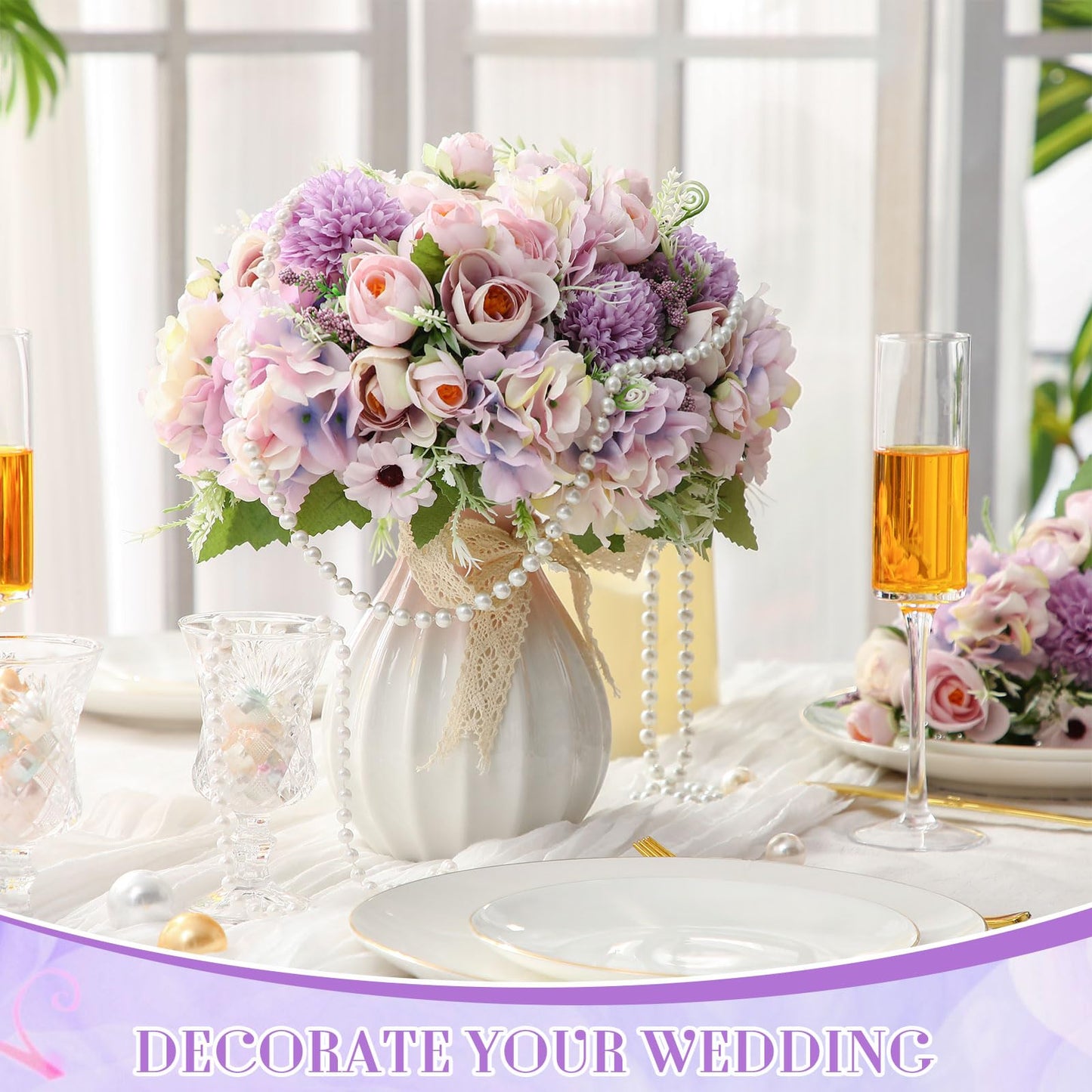 Tigeen Peonies Artificial Flowers Faux Roses Silk Flowers Hydrangea Artificial Bouquet for Wedding Table Centerpiece Floral Vase Home Office Bridal Decor(Purple,12 Bundles)