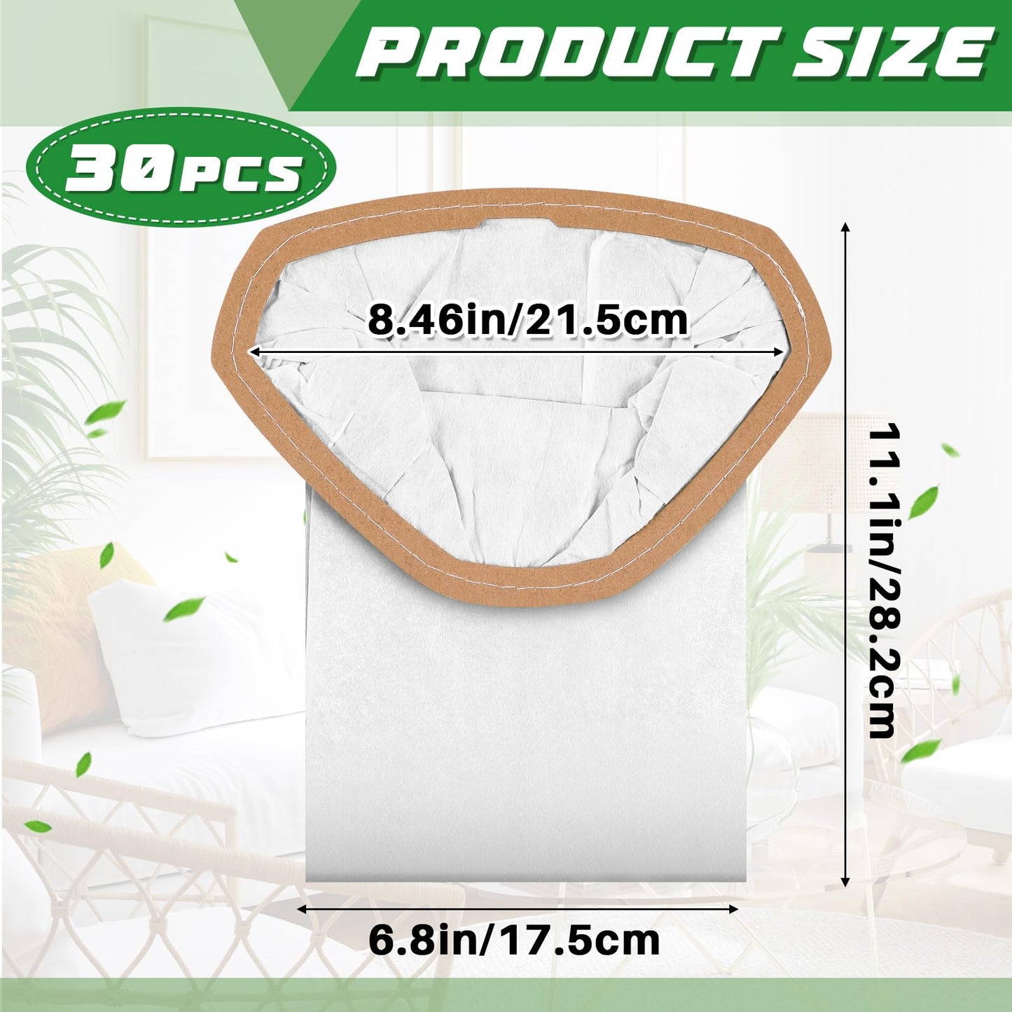 Therwen 30 Pcs Micro Filter Bags Replacement Compatible with Proteam 107314 6 Qt Cleaner Backpack Vacuum Cleaner Open Triangular Collar, White