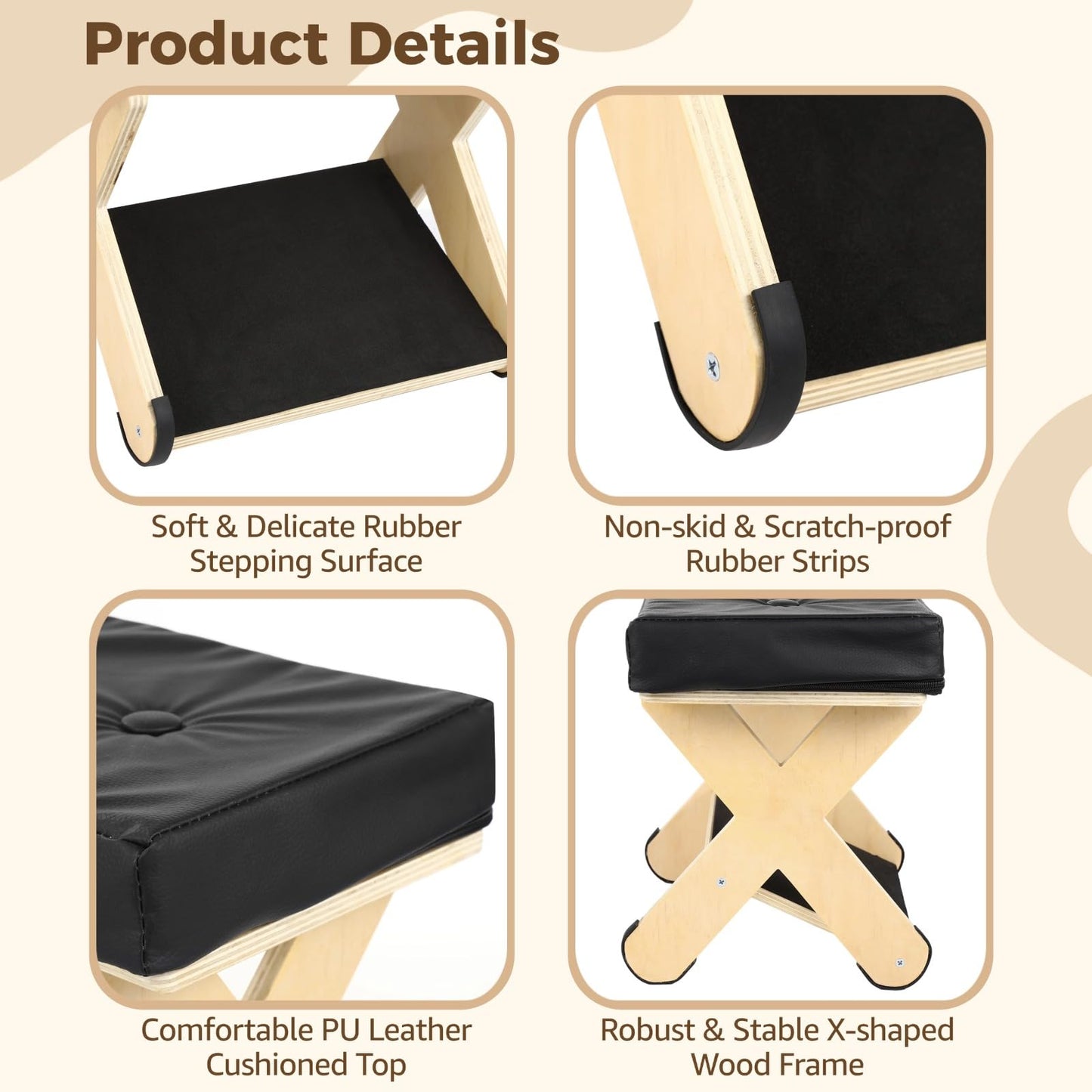 Double Step Foot Rest Under Desk, Ergonomic Wood Foot Stool with PU Cushion Top, Desk Foot Rest for Office Chair, Under Desk Footrest Stool for Work, Leg Rest Support (Natural Wood)